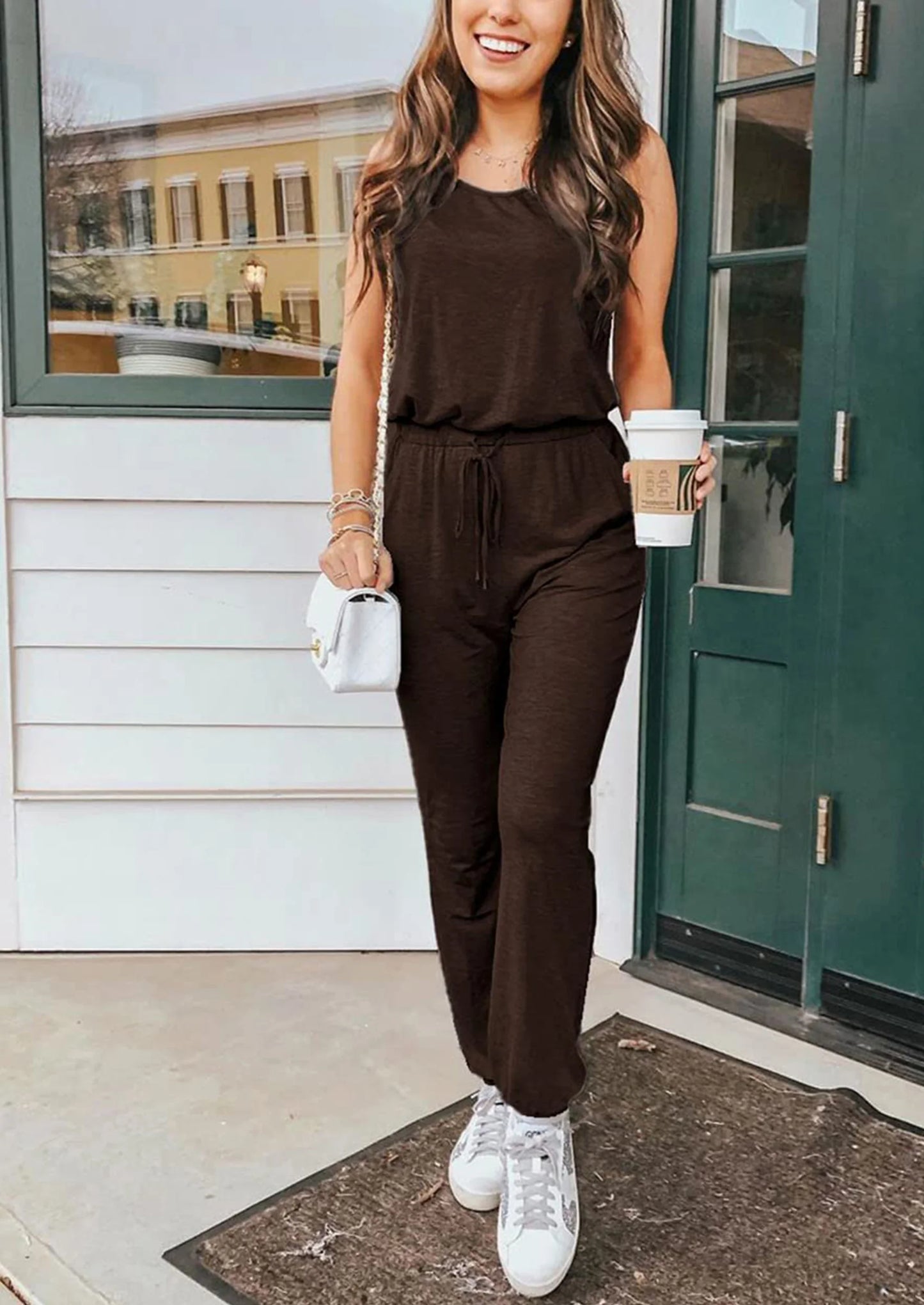 Two Piece Outfit Sets Casual Sleeveless Crewneck Tops and Sweatpants