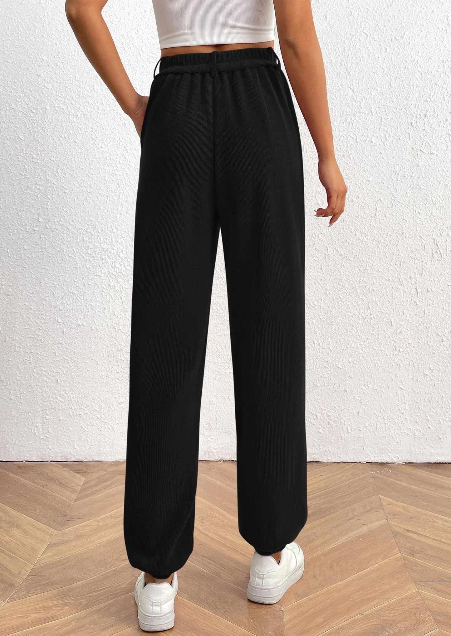 Women's Pants Dressy Casual Fall Elastic High Waisted Work Office Corduroy Trouser Slacks with Pockets