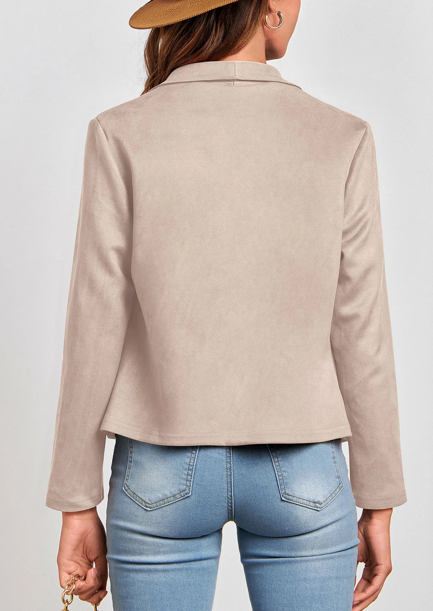 Women's Faux Suede Jackets Fashion Fall Clothes Long Sleeve Open Front Cropped Coat Outwear