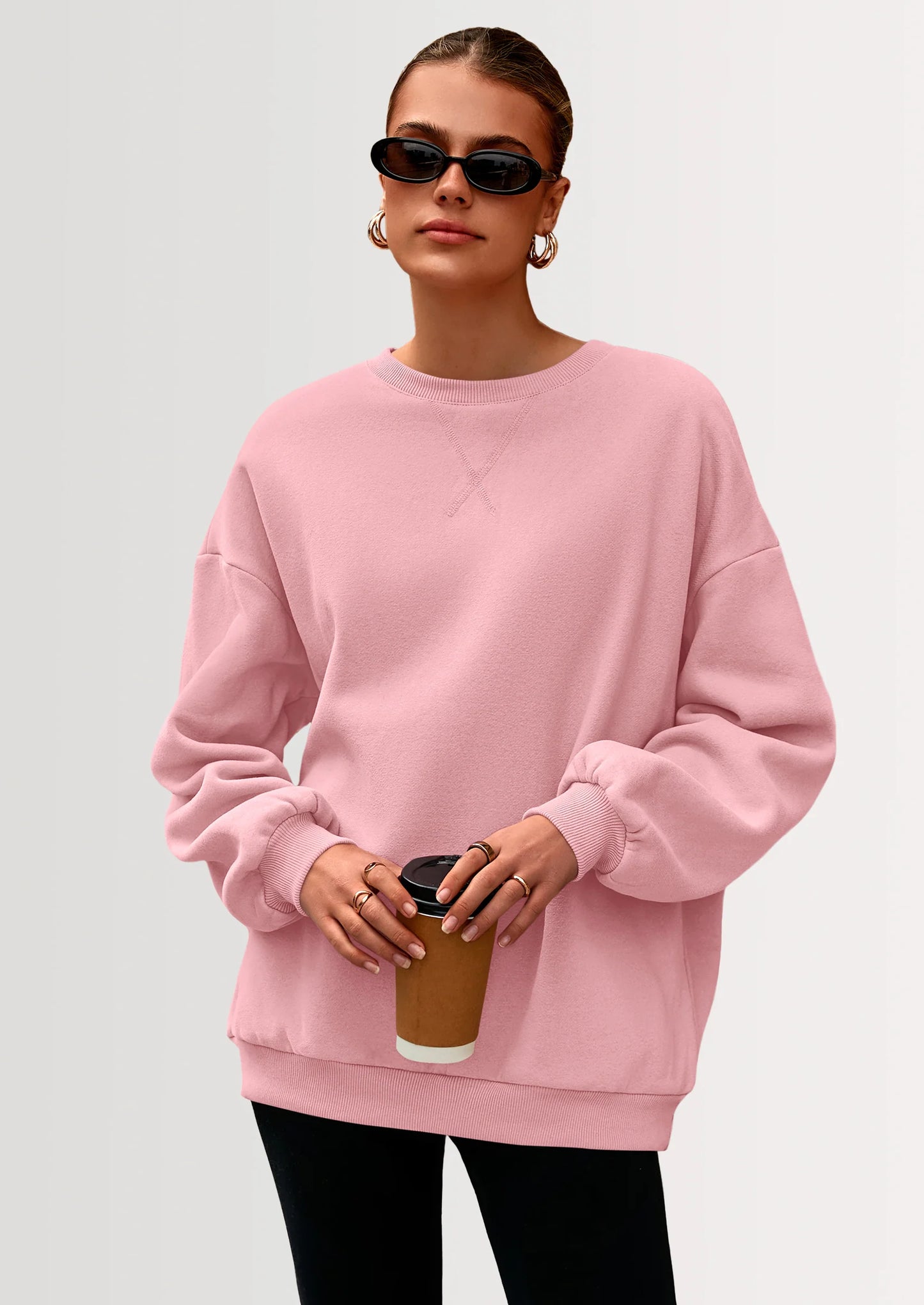 Oversized Sweatshirt for Women Fall Outfits Crewneck Long Sleeve Tops Fleece Pullover Winter Clothing