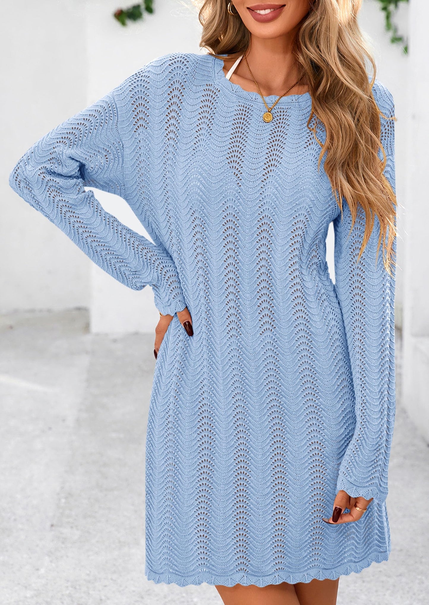 Women's Swimsuit Cover Up Summer Bathing Suit Swimwear Crochet Knit Dress Fashion Beach Vacation Clothes