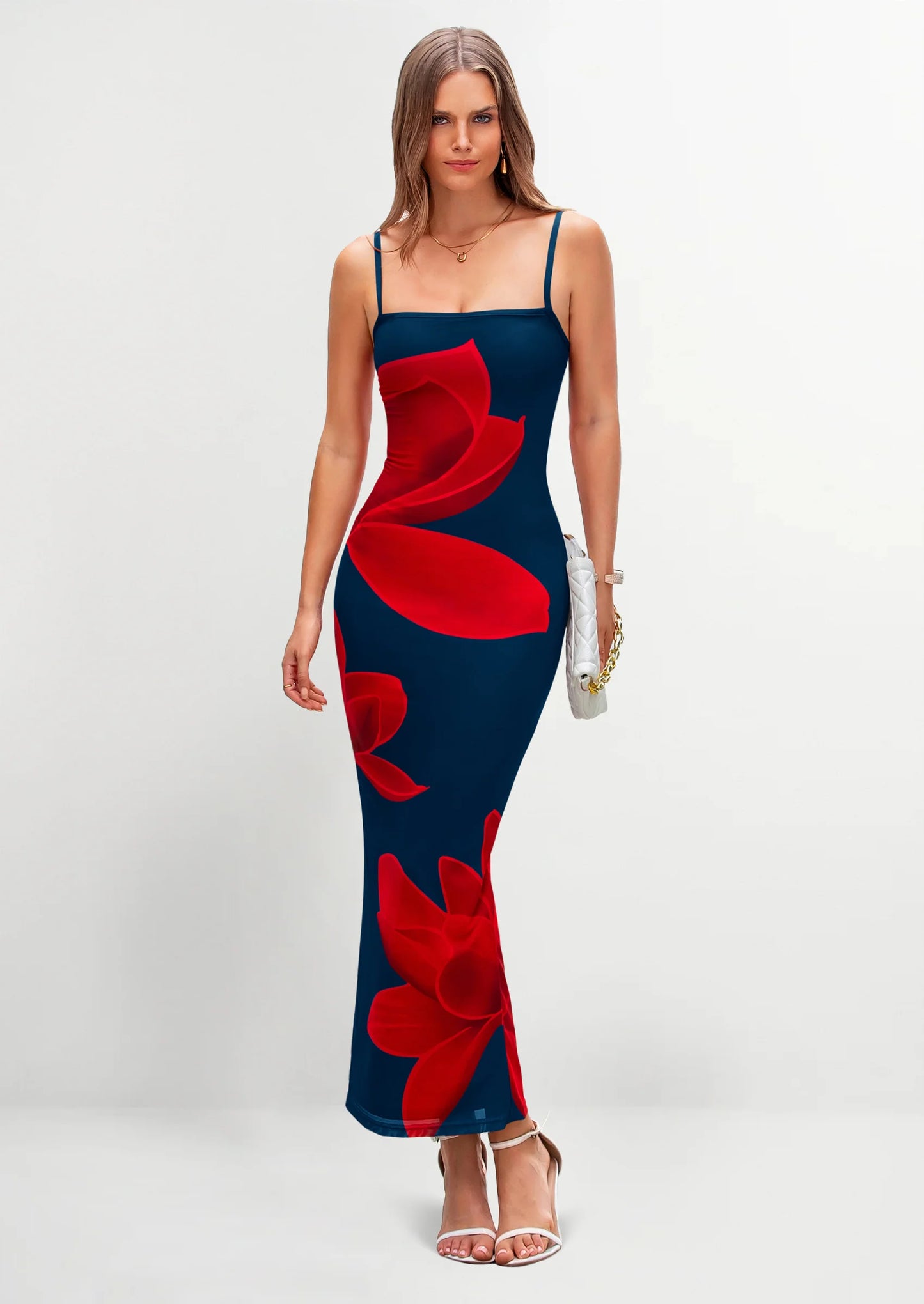 Womens Floral Maxi Dress Sexy Spaghetti Strap Slip Bodycon Mesh Beach Vacation Dresses