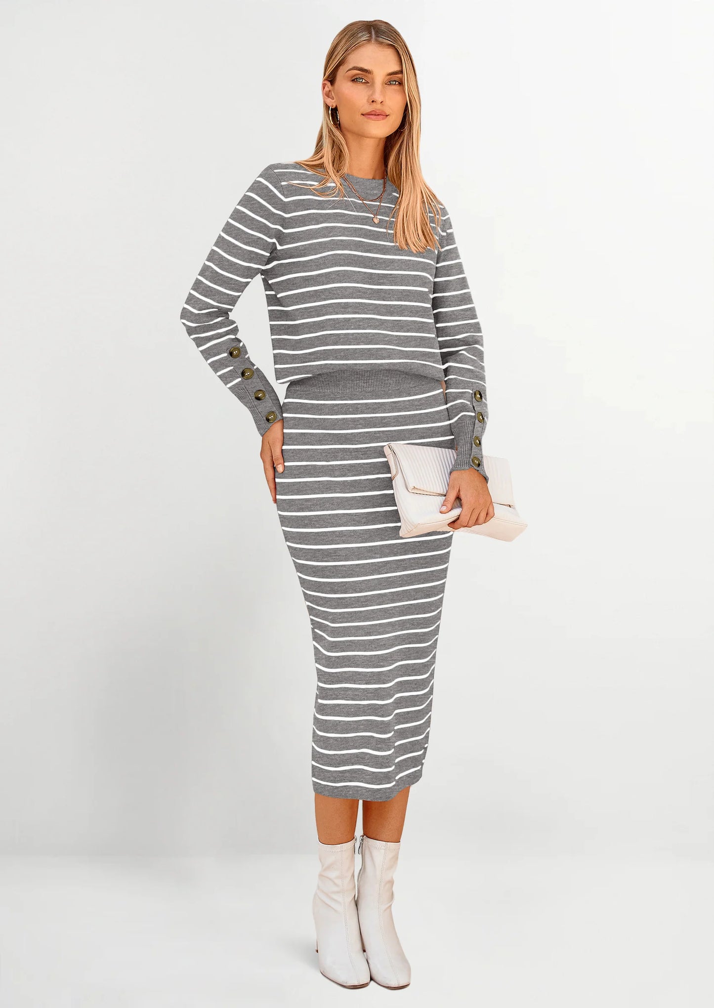 2 Piece Skirts Sets For Women Fall Fashion Striped Sweater Dress Knit Lounge Travel Outfits Winter Clothing