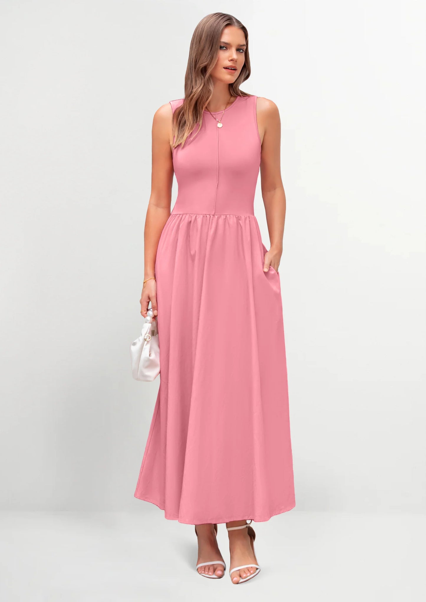 Women Maxi Dresses Casual Sleeveless Patchwork Knit Tank Dress Flowy Beach Sundress Long Dress