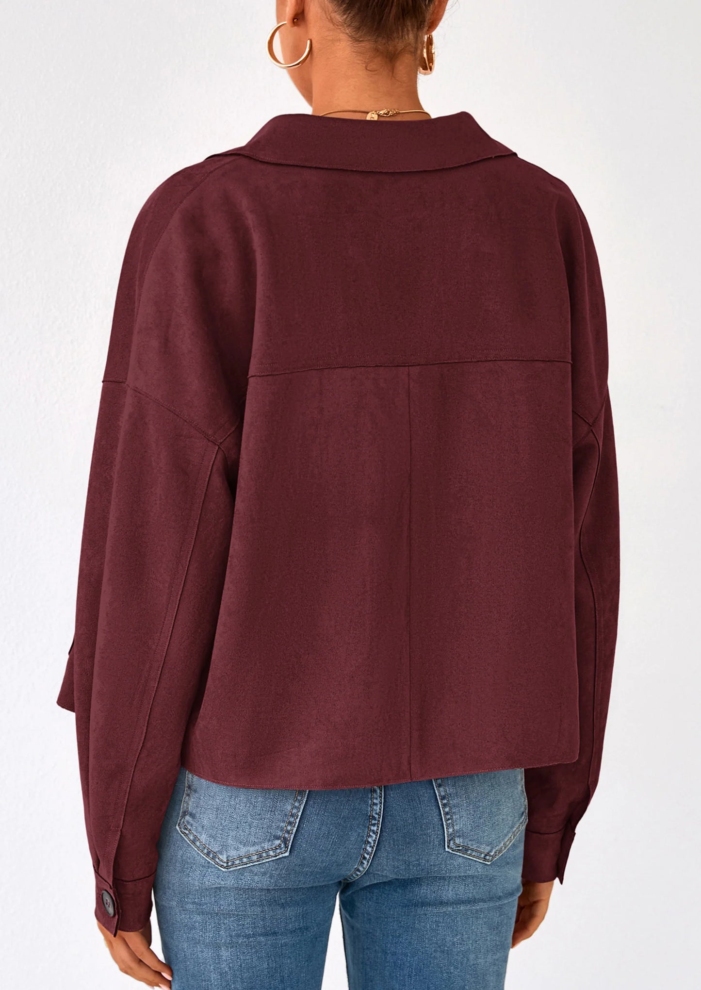 Women's Faux Suede Cropped Jacket Casual Lightweight Fall Fashion Winter Coats Outerwear Trendy Clothes