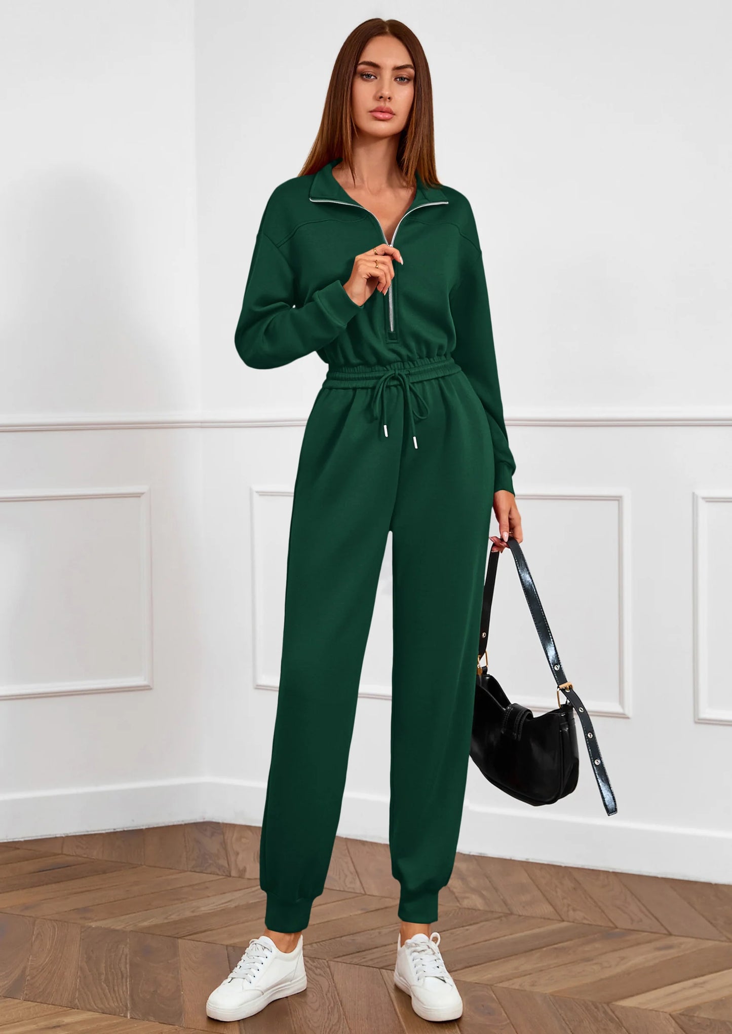 Long Sleeve Jumpsuits for Women Casual  Fall Fashion Zip Up Pant Rompers One Piece Sweatsuits Travel Outfits