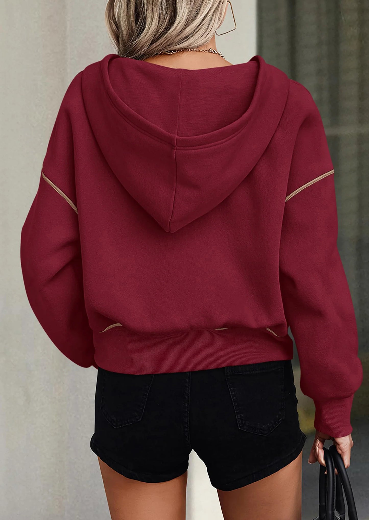 Women's Hooded Sweatshirts Long Sleeve Half Zip Cropped Hoodie Pullover Winter Fashion Clothes