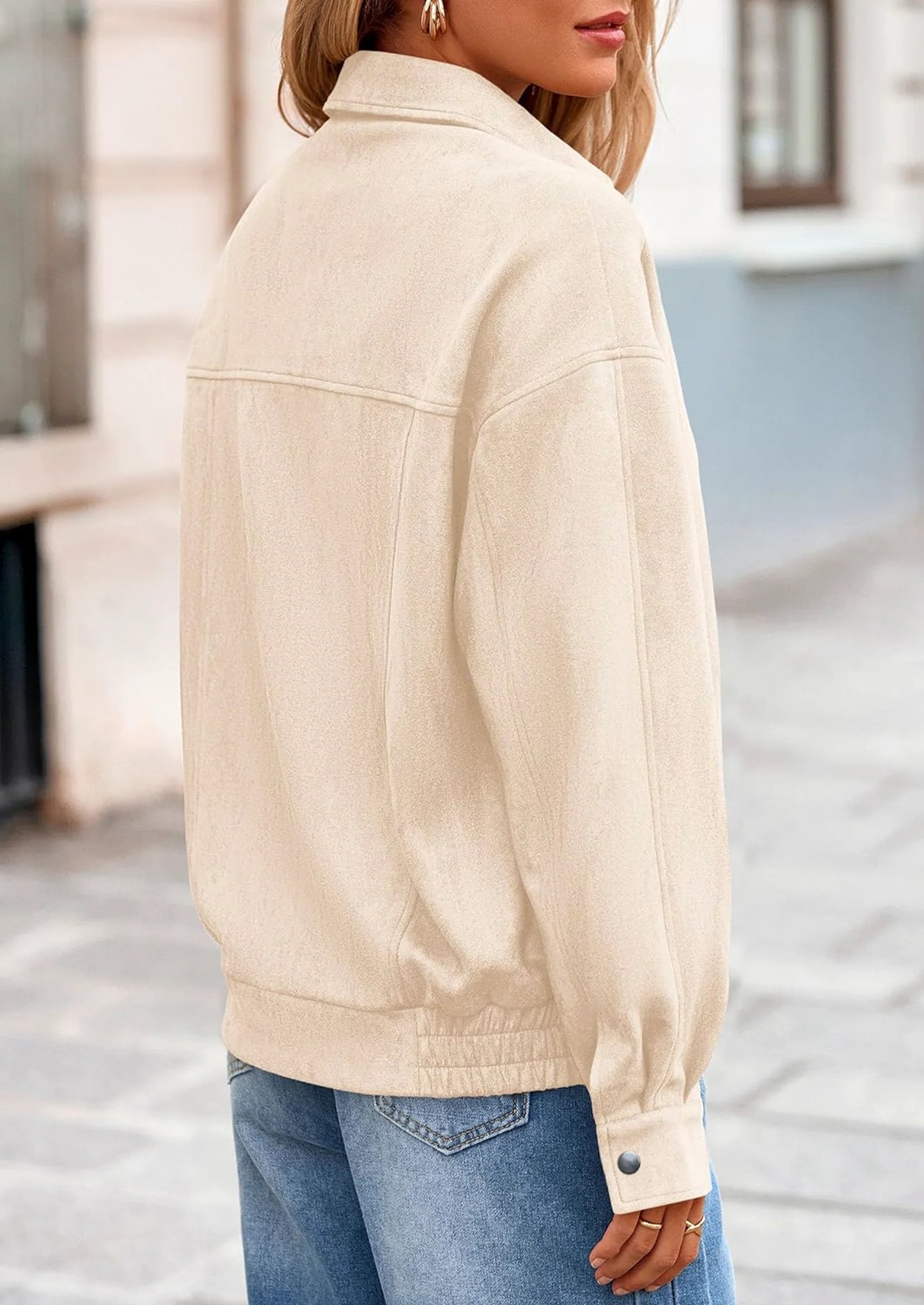 Women's Faux Suede Motorcycle Jacket Trendy Fall Fashion Oversized Zip Up Coats Winter Clothes Outerwear