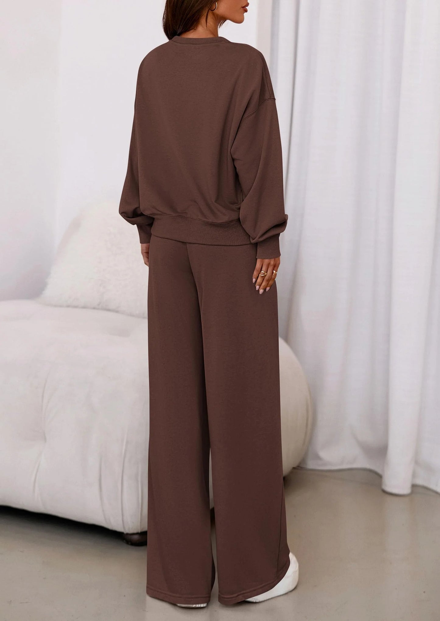 Womens 2 Piece Sets Long Sleeve Sweatshirt Wide Leg Pants Loose Matching Lounge Set Trendy Fall Outfits