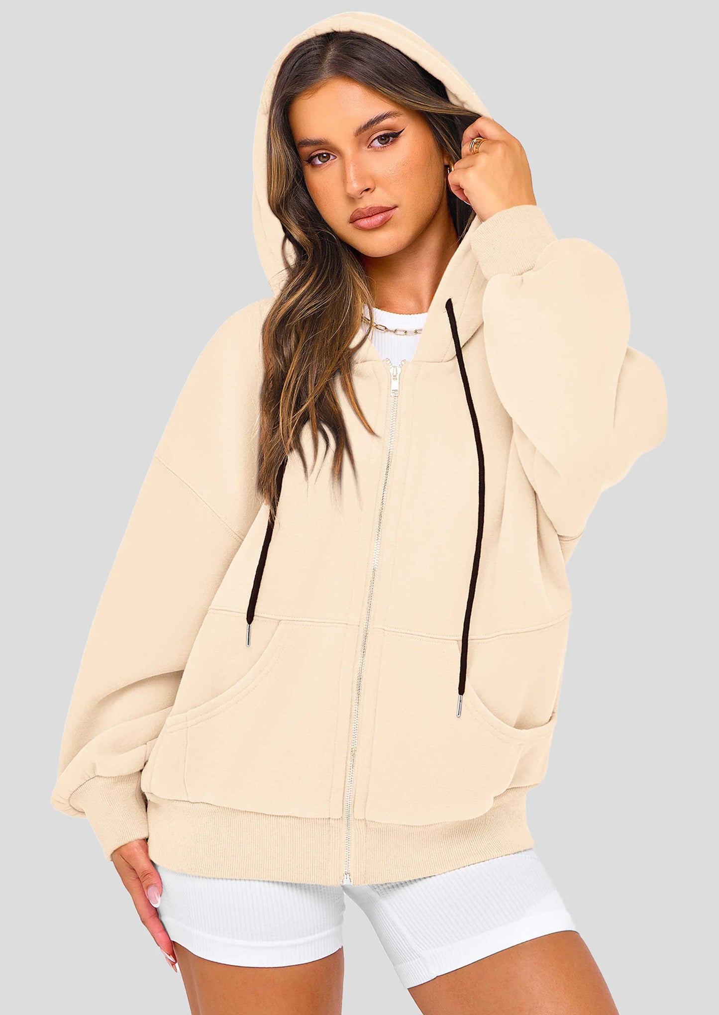 Women's Fall Oversized Hoodies Sweatshirt Long Sleeve Zip Up Pockets Loose Fit Y2K Winter Jackets Coat
