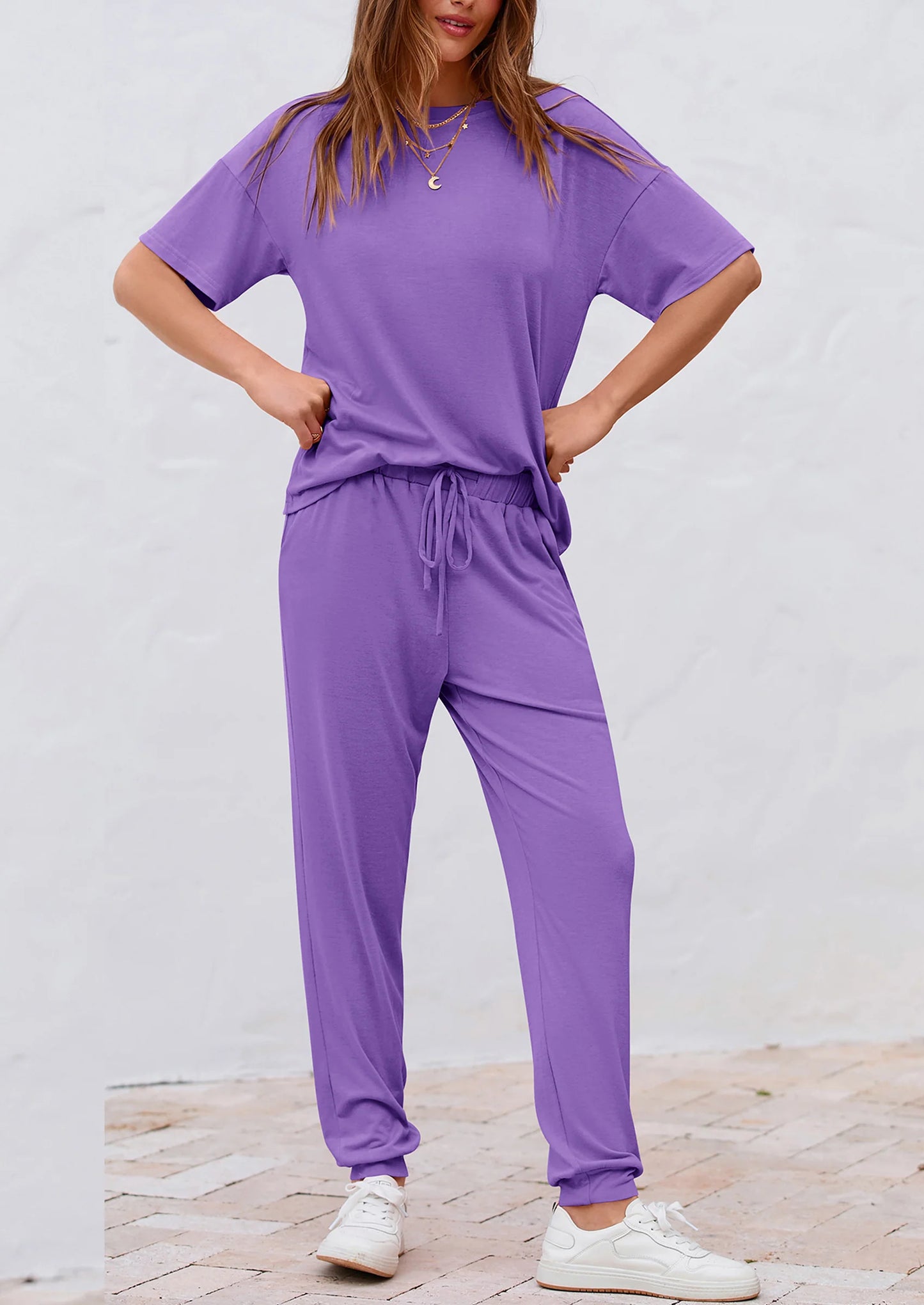 Women's Two Piece Lounge Sets Spring Summer Jogger Pants Vacation Outfits Travel Airplane Matching Clothes