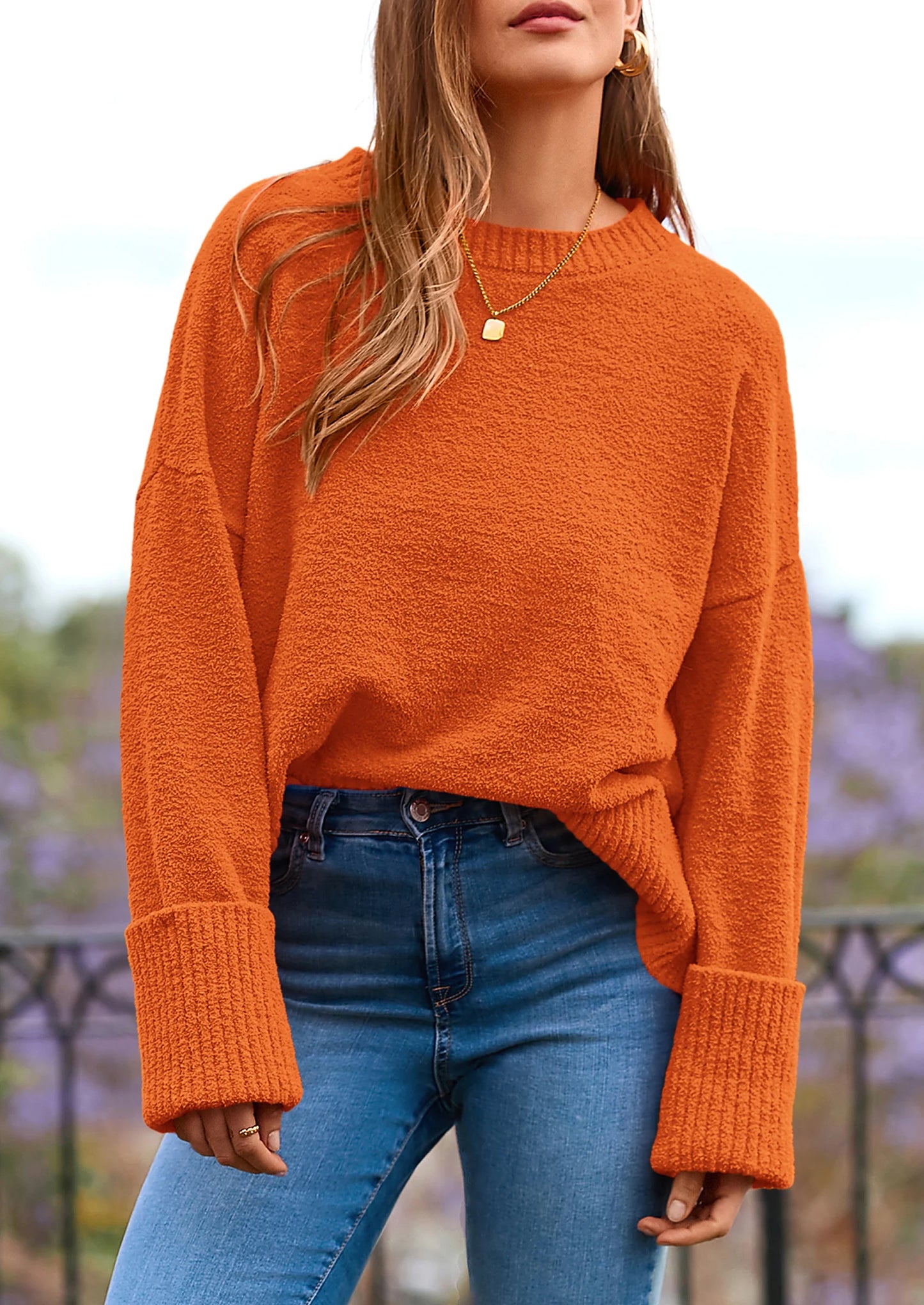 Women's Fall Oversized Sweaters Casual Crewneck Pullover Long Sleeve Fuzzy Chunky Knit Tops Blouse