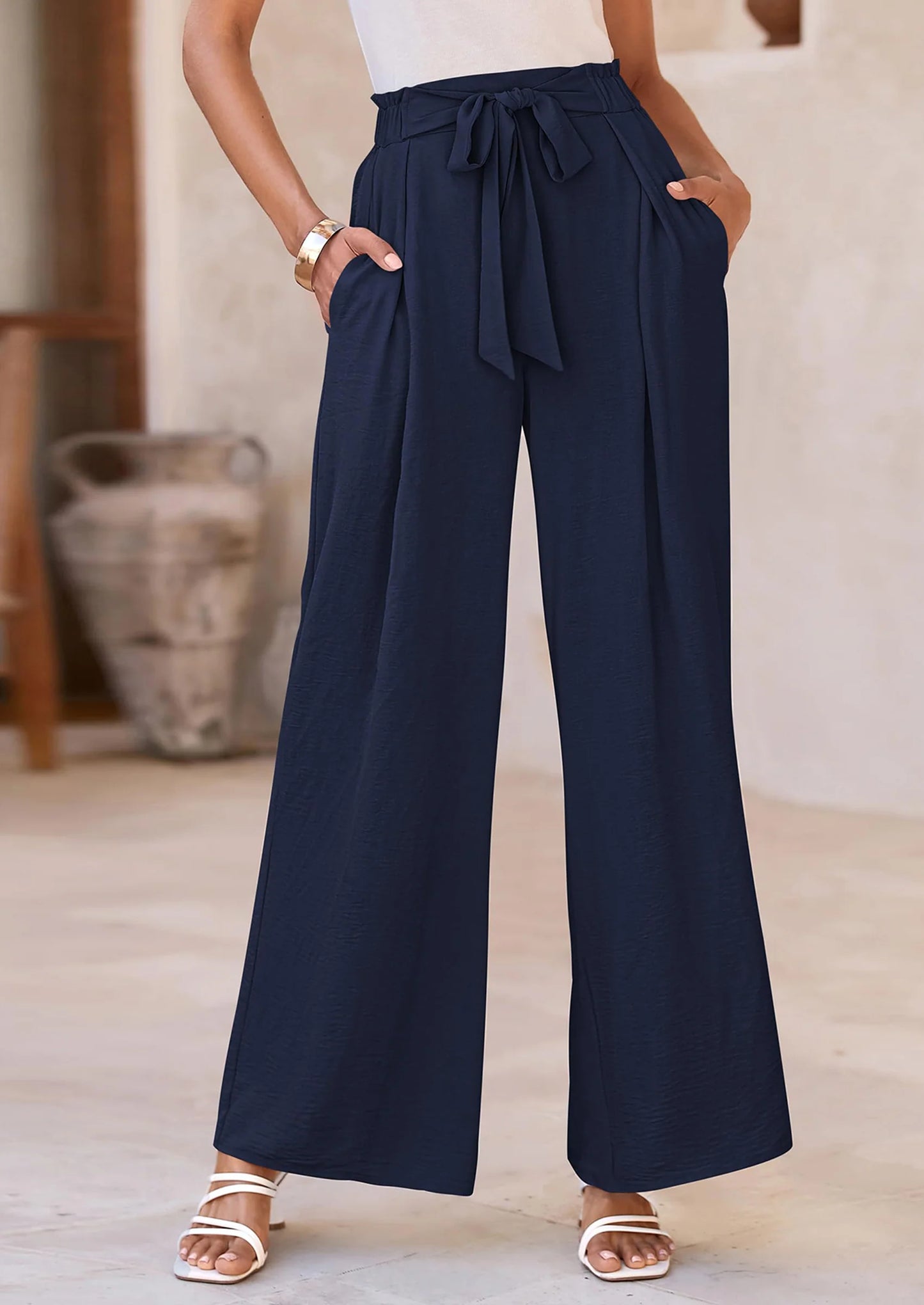 Women's Wide Leg Work Pants Business Casual High Waisted Loose Palazzo Trouser Summer Clothes