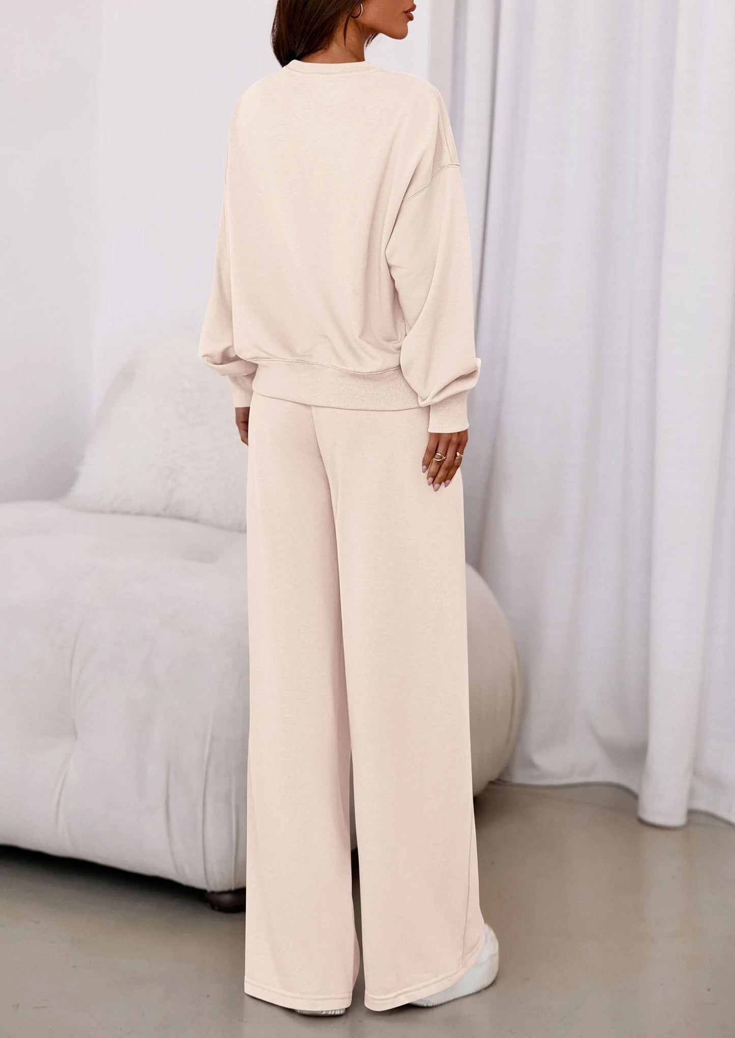 Womens 2 Piece Sets Long Sleeve Sweatshirt Wide Leg Pants Loose Matching Lounge Set Trendy Fall Outfits