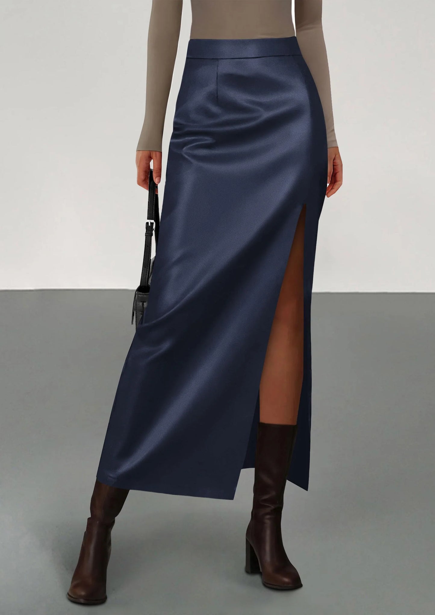 Womens Faux Leather Skirt Fall Bodycon High Waisted Slit Dressy Casual Winter Maxi Long Pencil Skirts