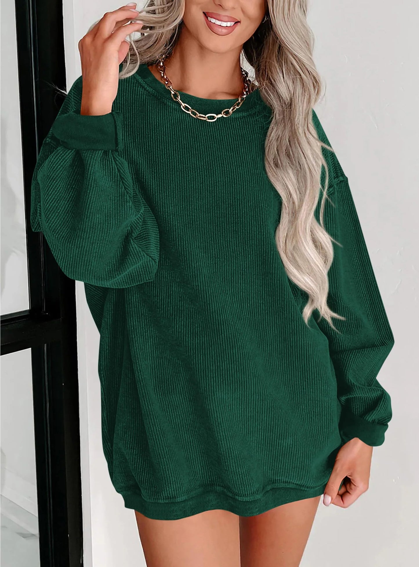 Women's Oversized Sweatshirt 2025 Fall Fashion Clothes Ribbed Corduroy Long Sleeve Going Out Pullover Tops