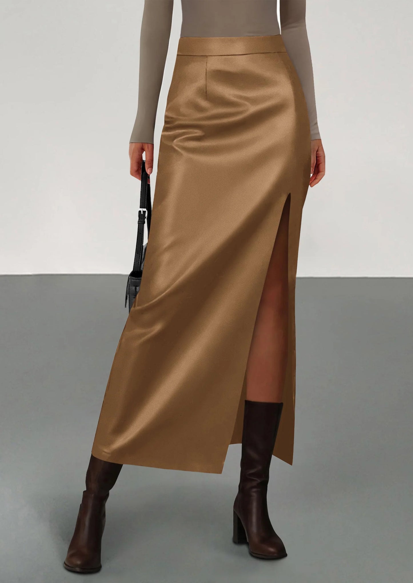 Womens Faux Leather Skirt Fall Bodycon High Waisted Slit Dressy Casual Winter Maxi Long Pencil Skirts