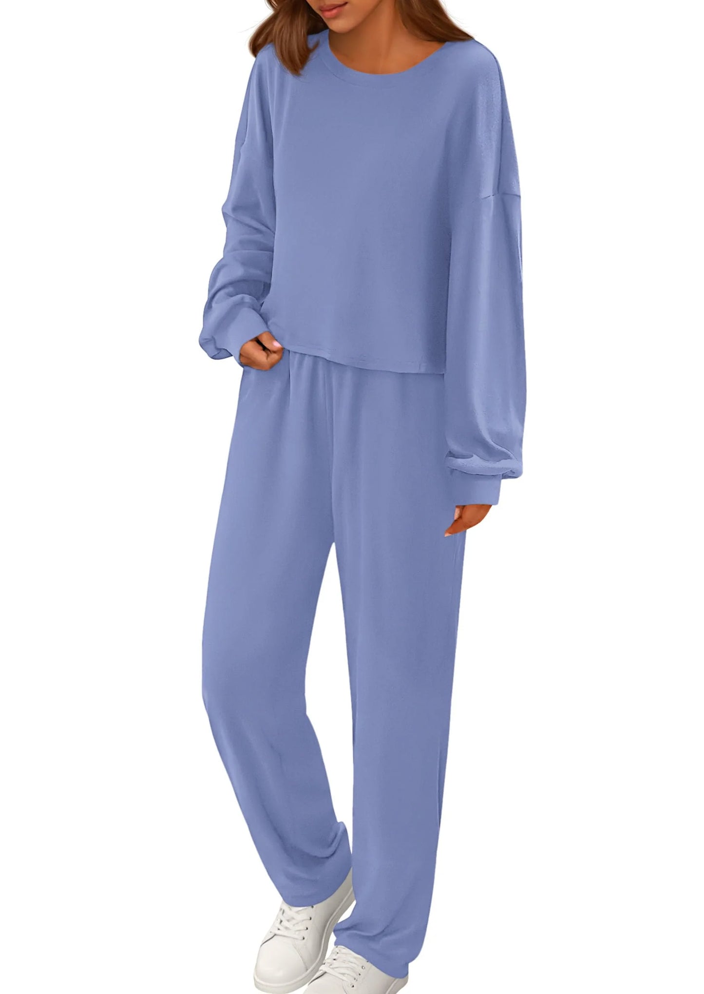Women's Two Piece Outfits Lounge Sets Long Sleeve Pullover Tops Sweatpants Fall Fashion Matching Clothing