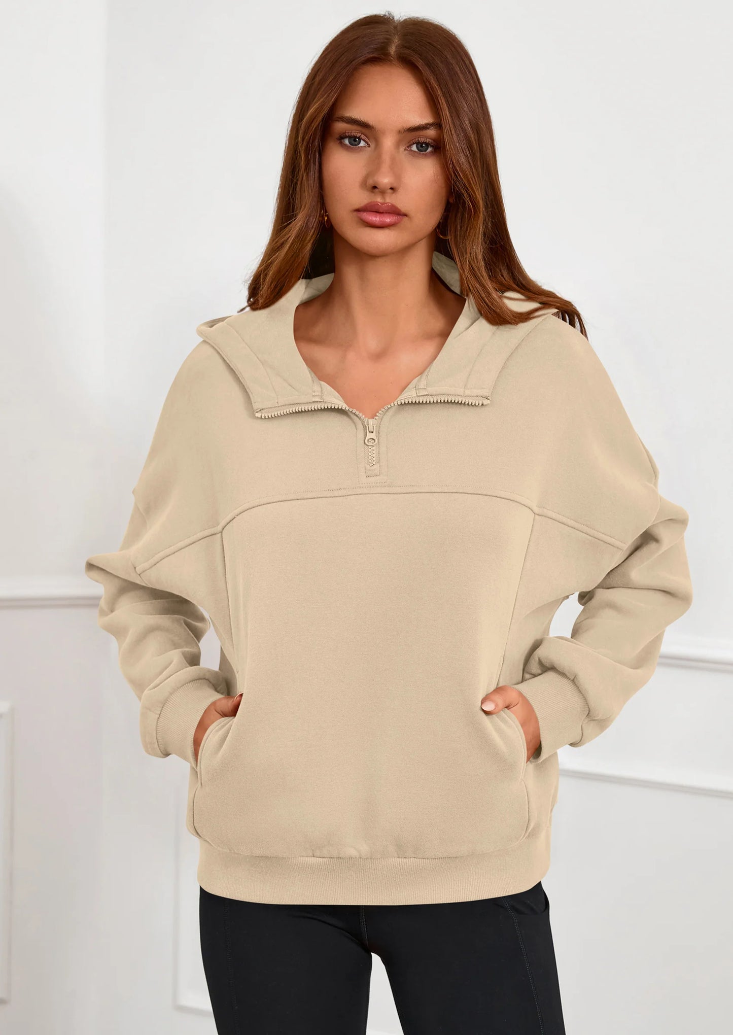 Womens Hoodies Cropped Fleece Sweatshirts Fall Fashion Quarter Zip Pullover Long Sleeve Tops Winter Clothes