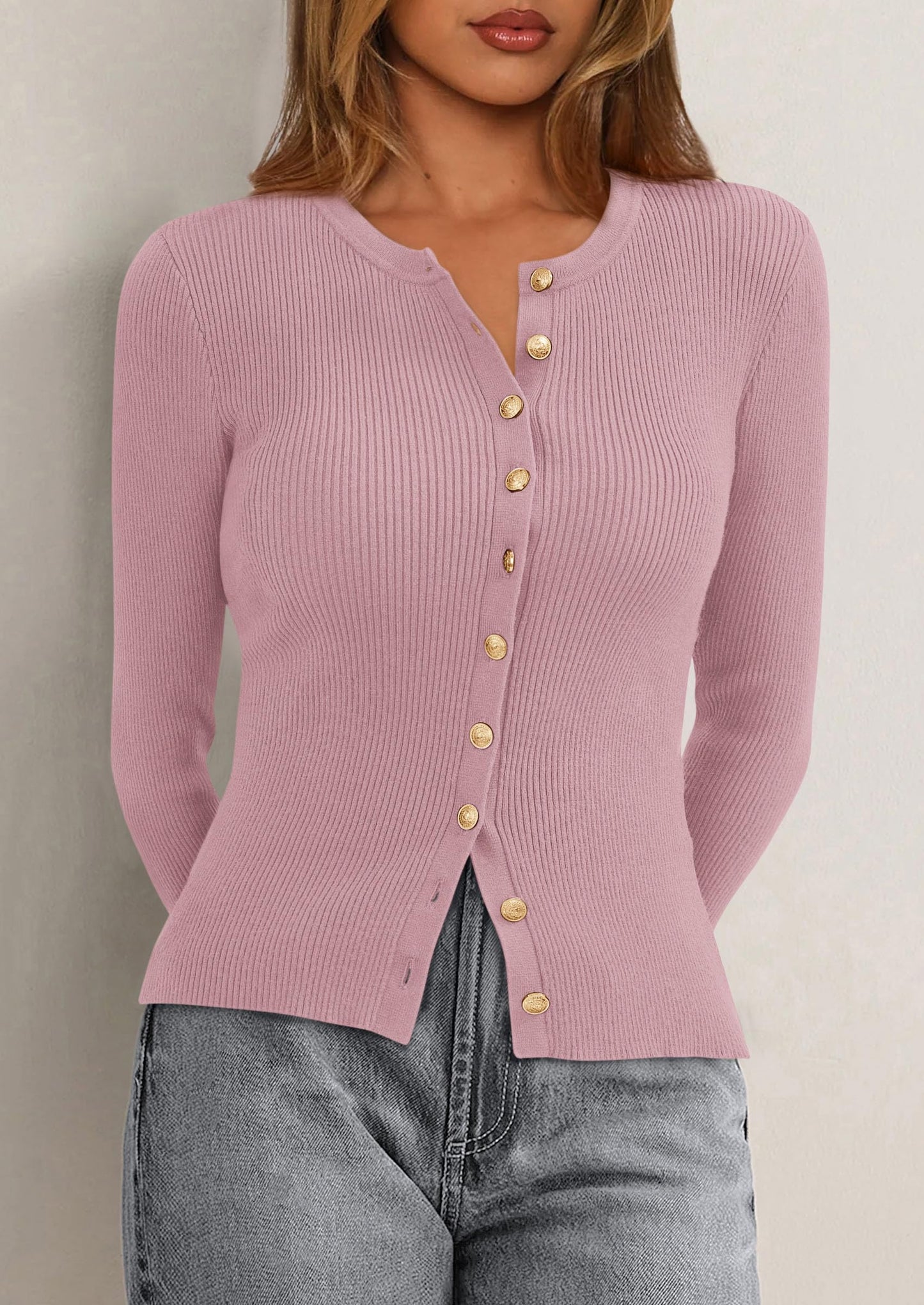 Womens Fall Cardigan Sweaters Lightweight Long Sleeve Button up Ribbed Knit Tops Winter Fashion Clothes