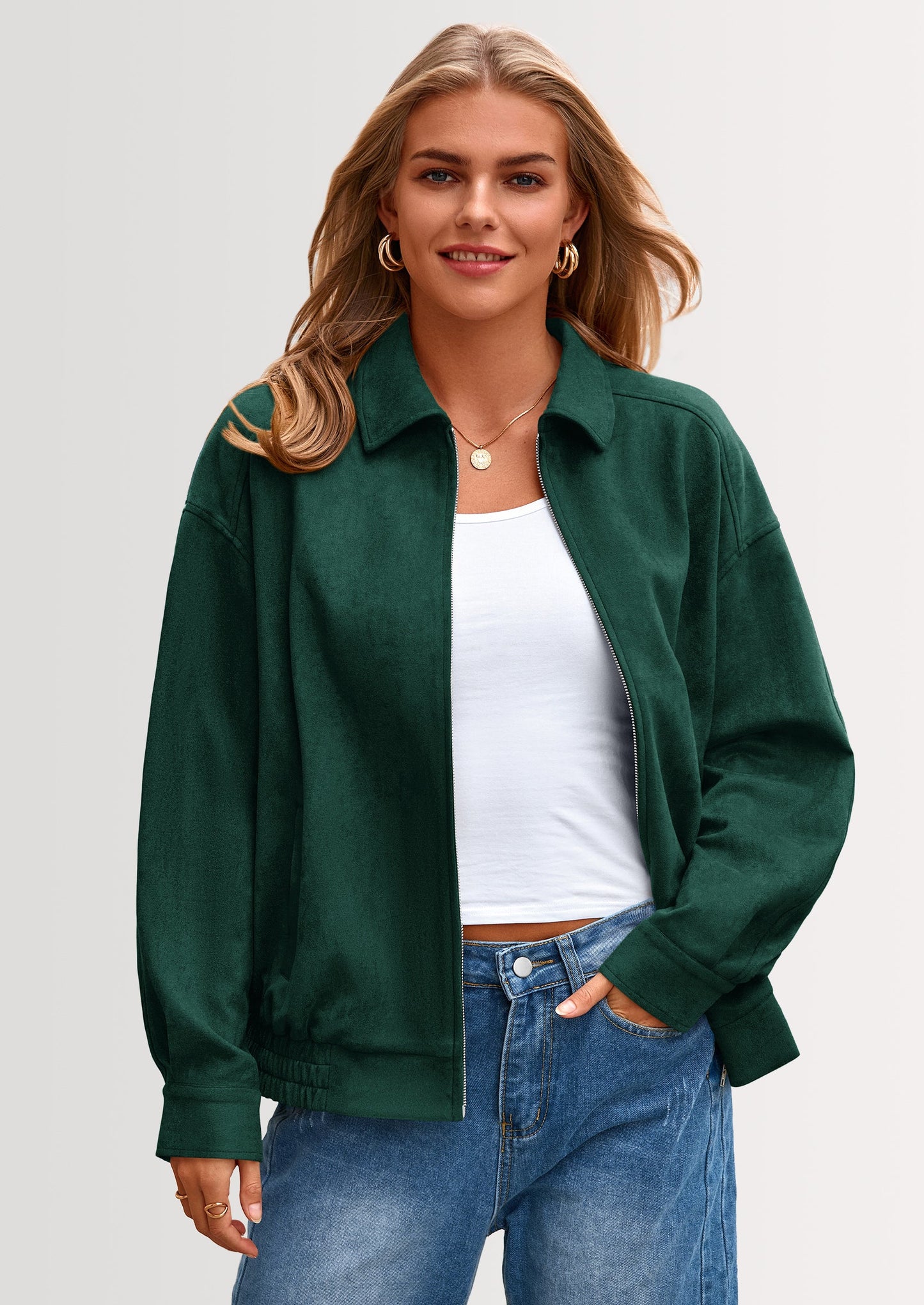 Women's Faux Suede Motorcycle Jacket Trendy Fall Fashion Oversized Zip Up Coats Winter Clothes Outerwear