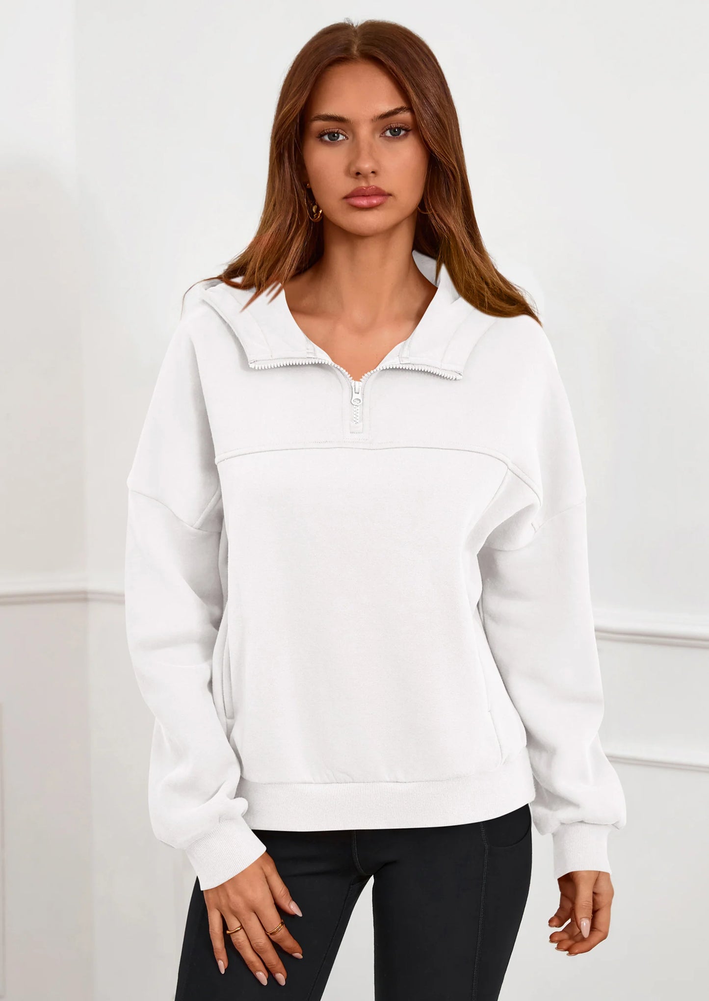 Womens Hoodies Cropped Fleece Sweatshirts Fall Fashion Quarter Zip Pullover Long Sleeve Tops Winter Clothes