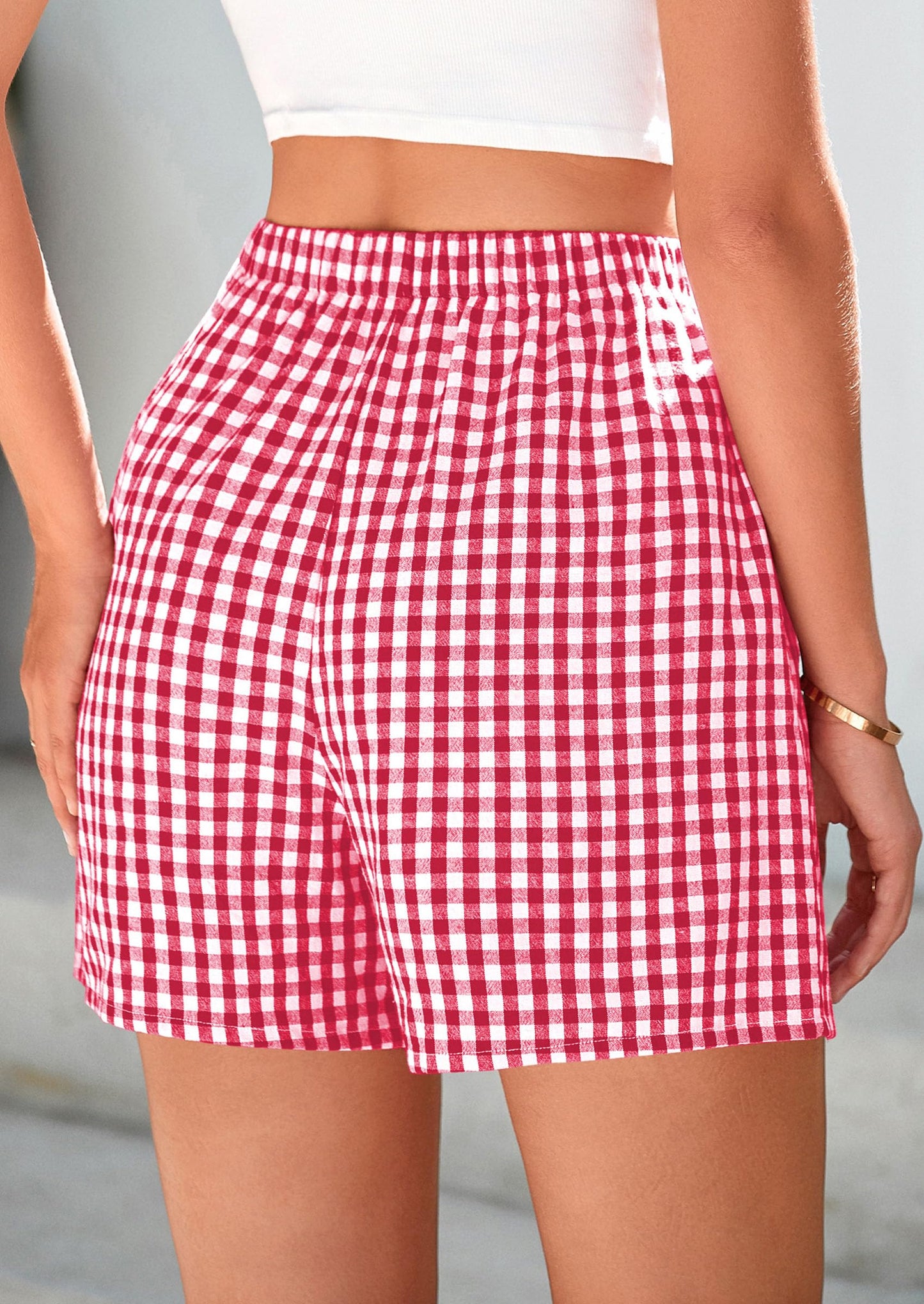 Womens Shorts Boxers Summer Gingham Pajama Lounge Sleep Y2K Plaid Pj Shorts Beach Bottoms
