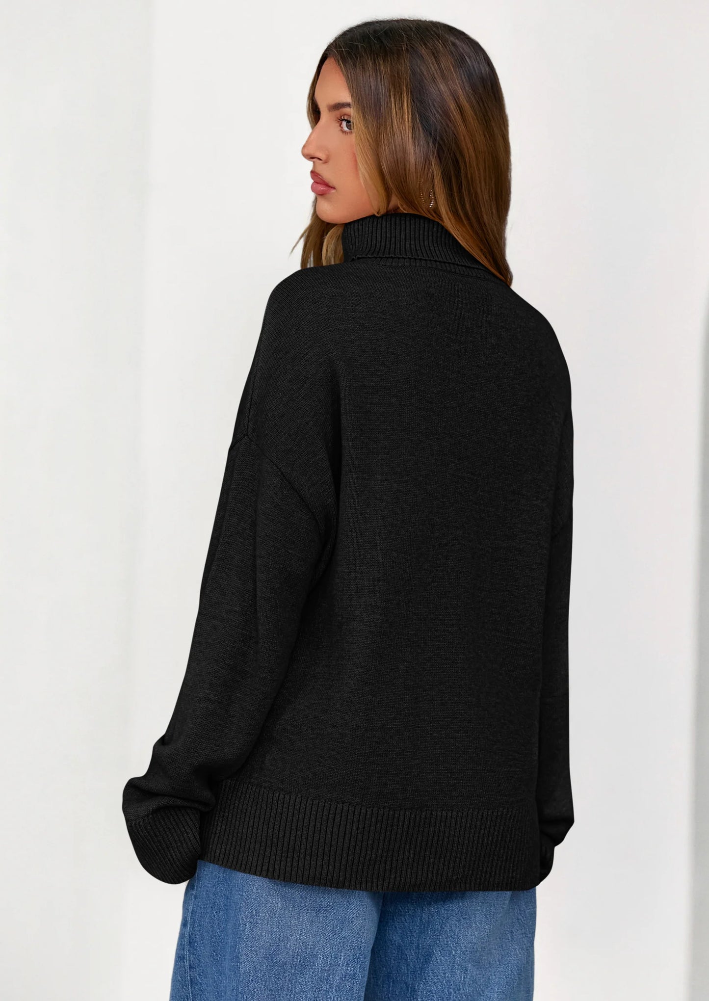 Womens Turtleneck Long Sleeve Sweater Fall Trendy Loose Fit Casual Tops Chunky Knit Pullover Sweaters