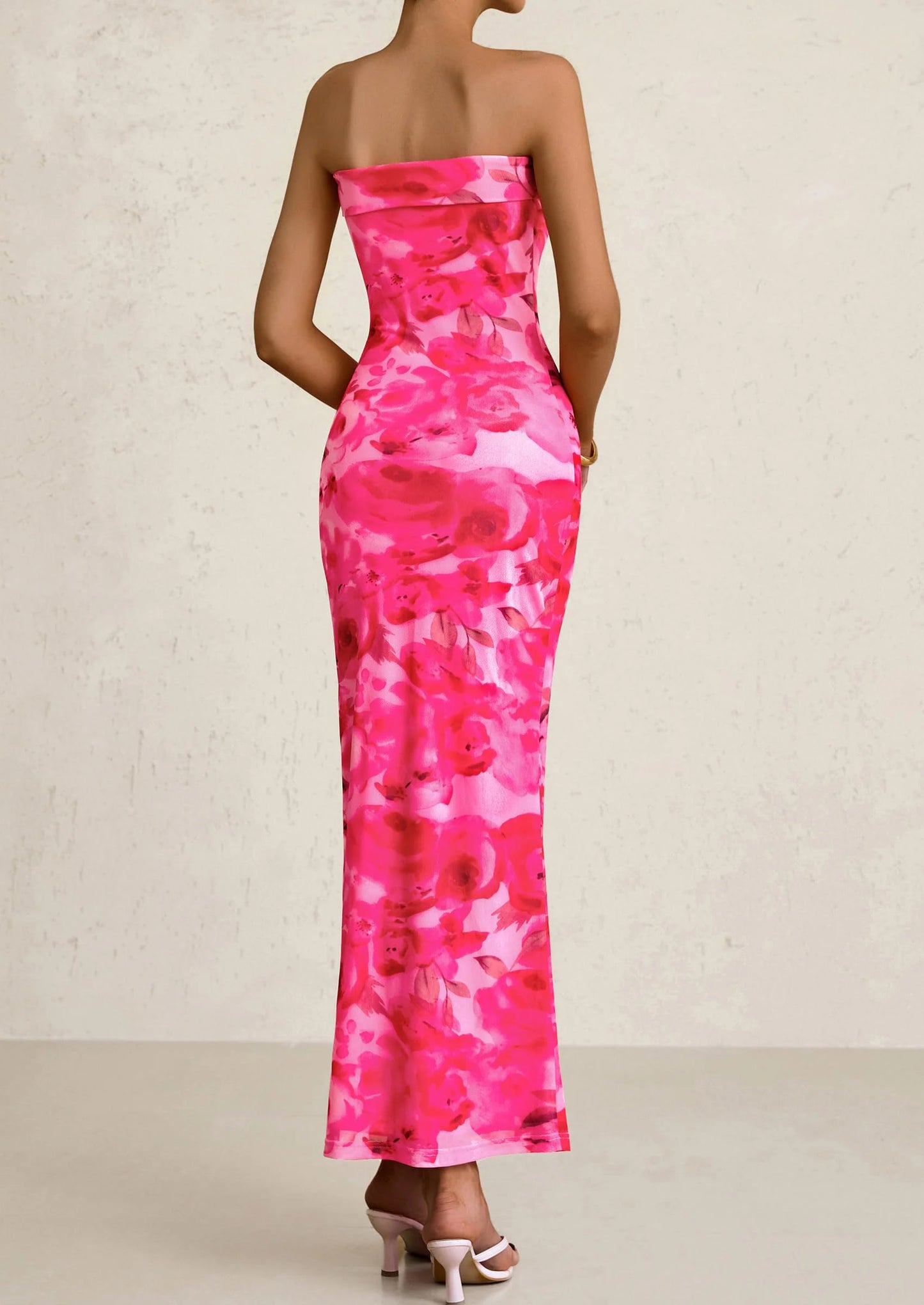 Womens Printed Tube Maxi Dress Strapless Bodycon Sleeveless Night Out Long Dresses