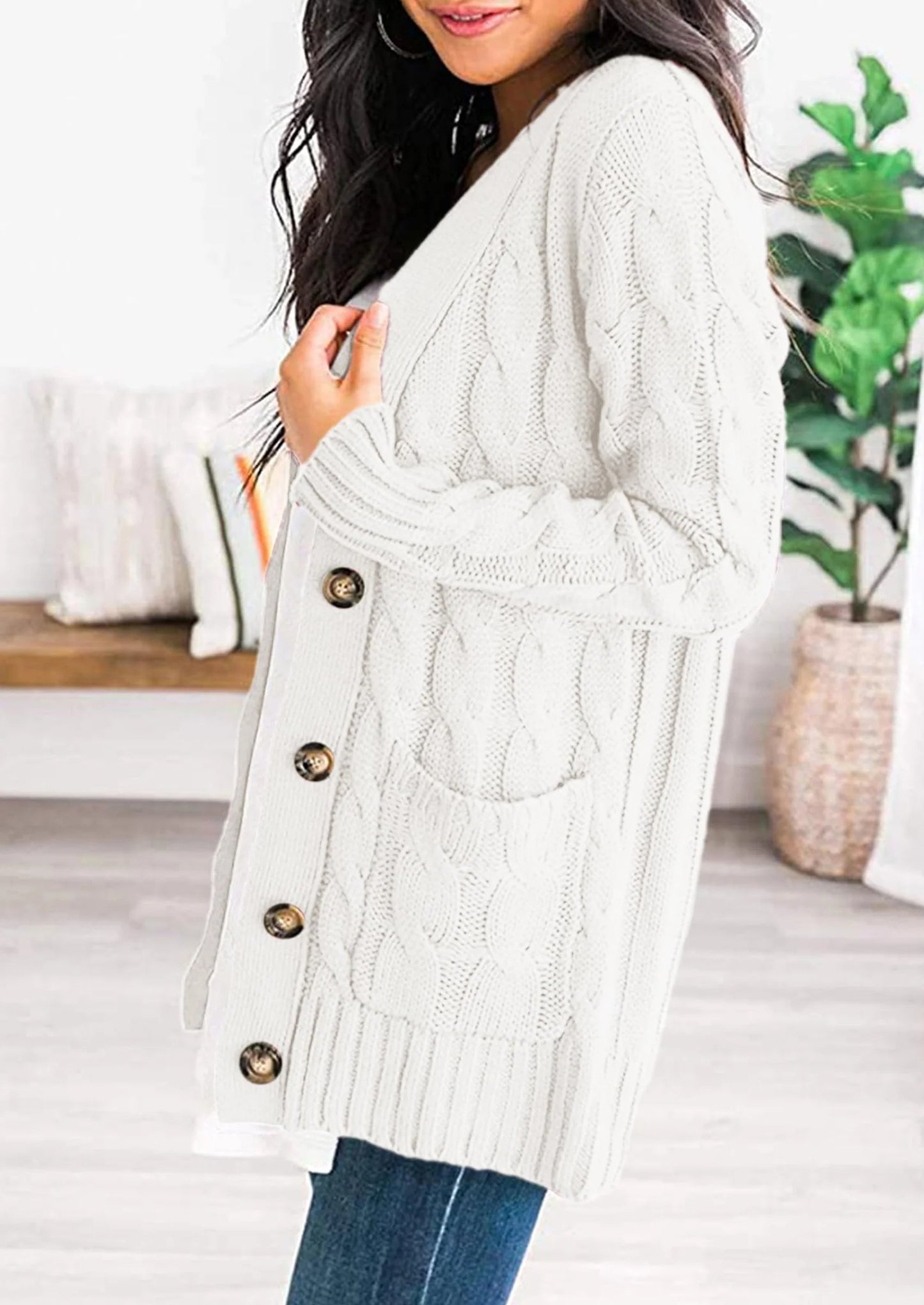 Women's Open Front Cardigan Sweaters Fall Fashion Button Down Cable Knit Chunky Winter Outerwear Coats