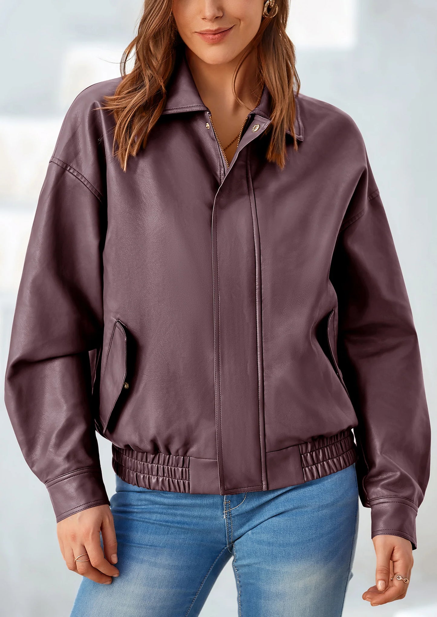 Women's Faux Leather Motorcycle Jacket Trendy Fall Spring Clothes Oversized Zip Up Winter Coat Outerwear
