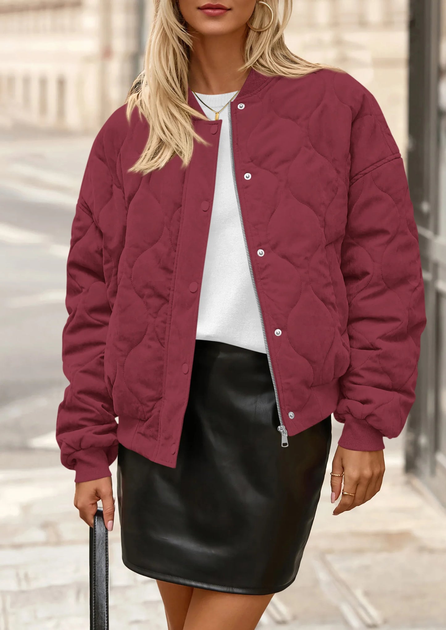 Women's Quilted Bomber Jacket Fall Fashion Lightweight Cropped Zip up Outerwear Winter Puffer Coats Pockets