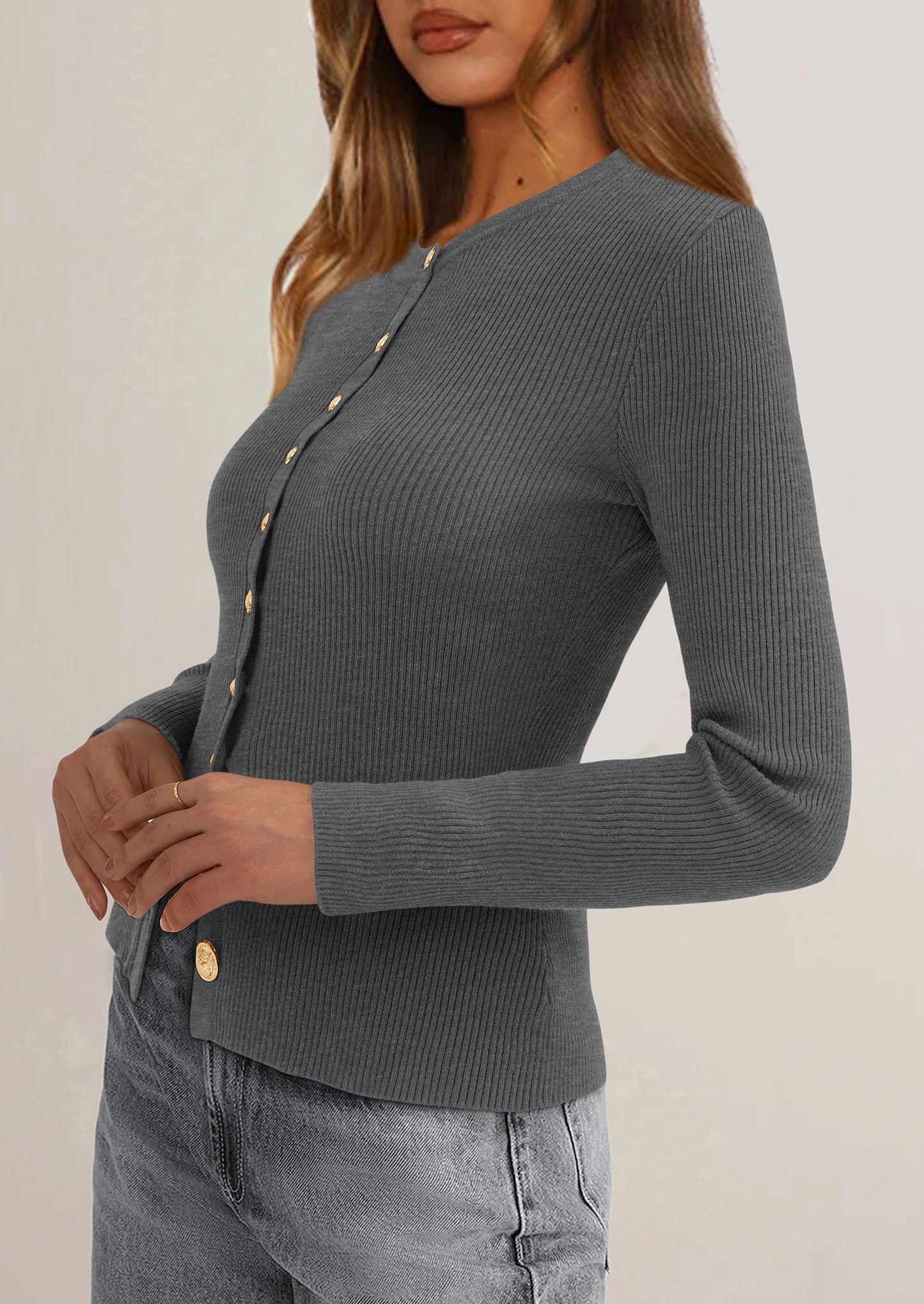 Womens Fall Cardigan Sweaters Lightweight Long Sleeve Button up Ribbed Knit Tops Winter Fashion Clothes