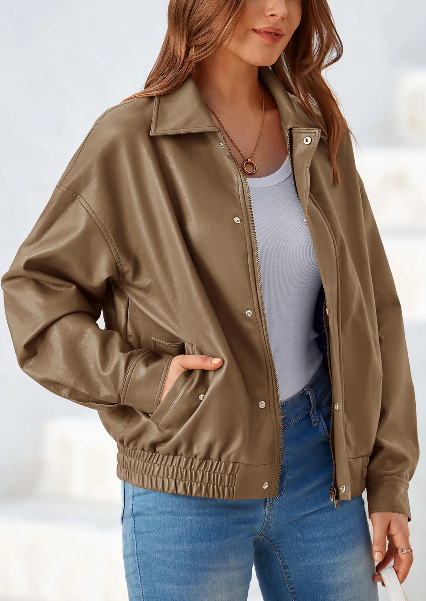 Women's Faux Leather Motorcycle Jacket Trendy Fall Spring Clothes Oversized Zip Up Winter Coat Outerwear