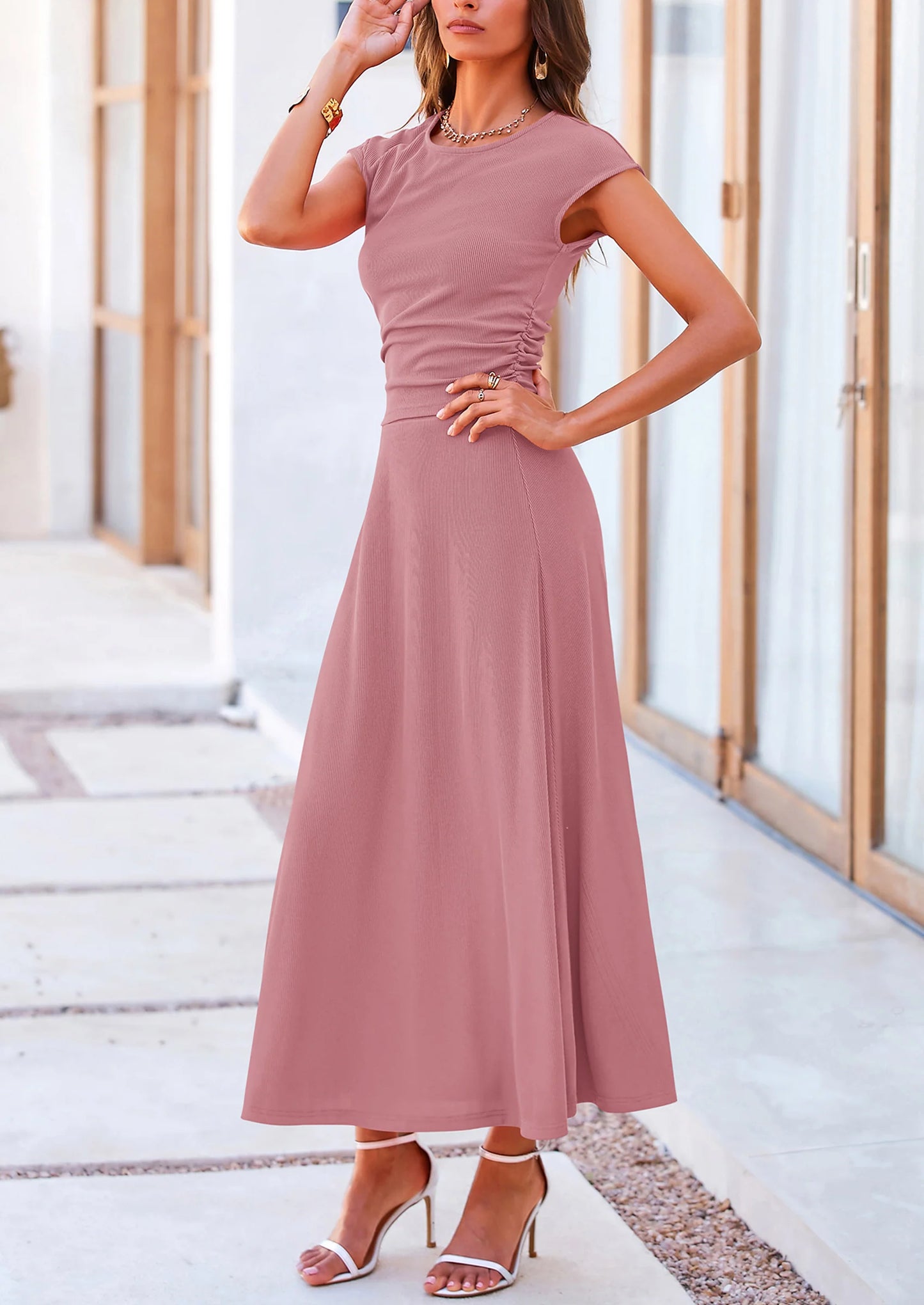 Summer Two Piece Skirt Set for Women Dressy Casual Knit Matching Travel Spring Vacation Lounge Outfits