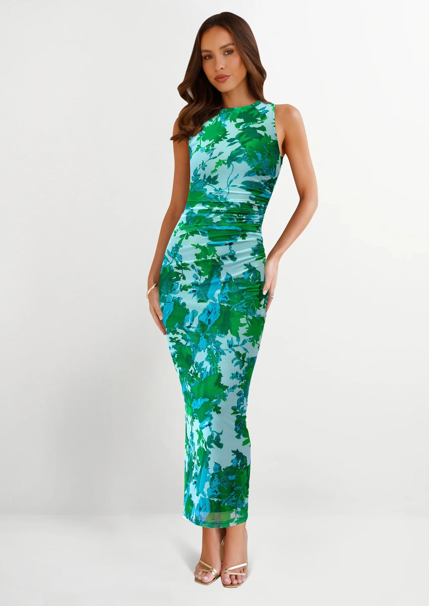 Wedding Guest Dresses for Women Spring Floral Bodycon Sleeveless Mesh Maxi Long Dress
