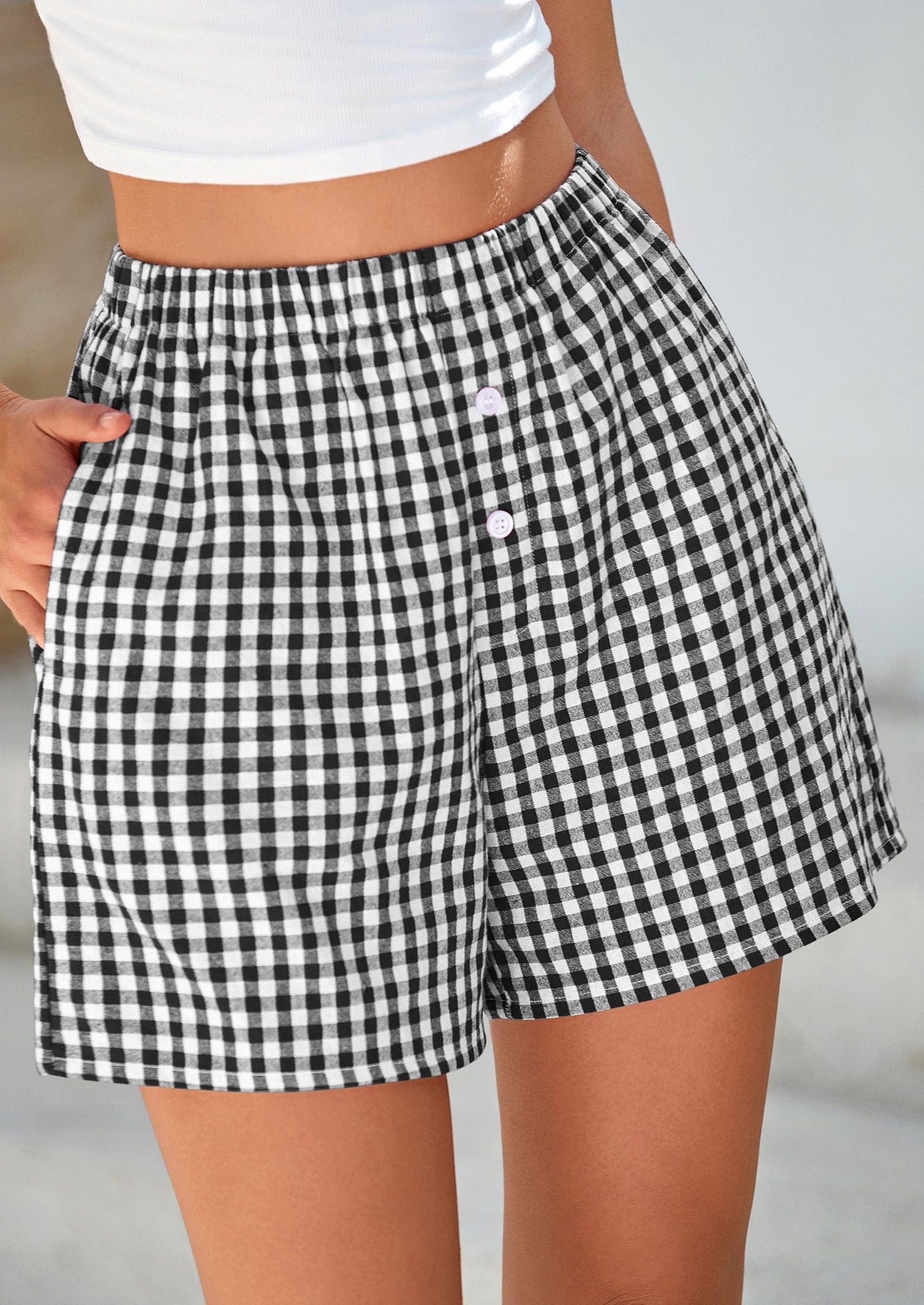 Womens Shorts Boxers Summer Gingham Pajama Lounge Sleep Y2K Plaid Pj Shorts Beach Bottoms