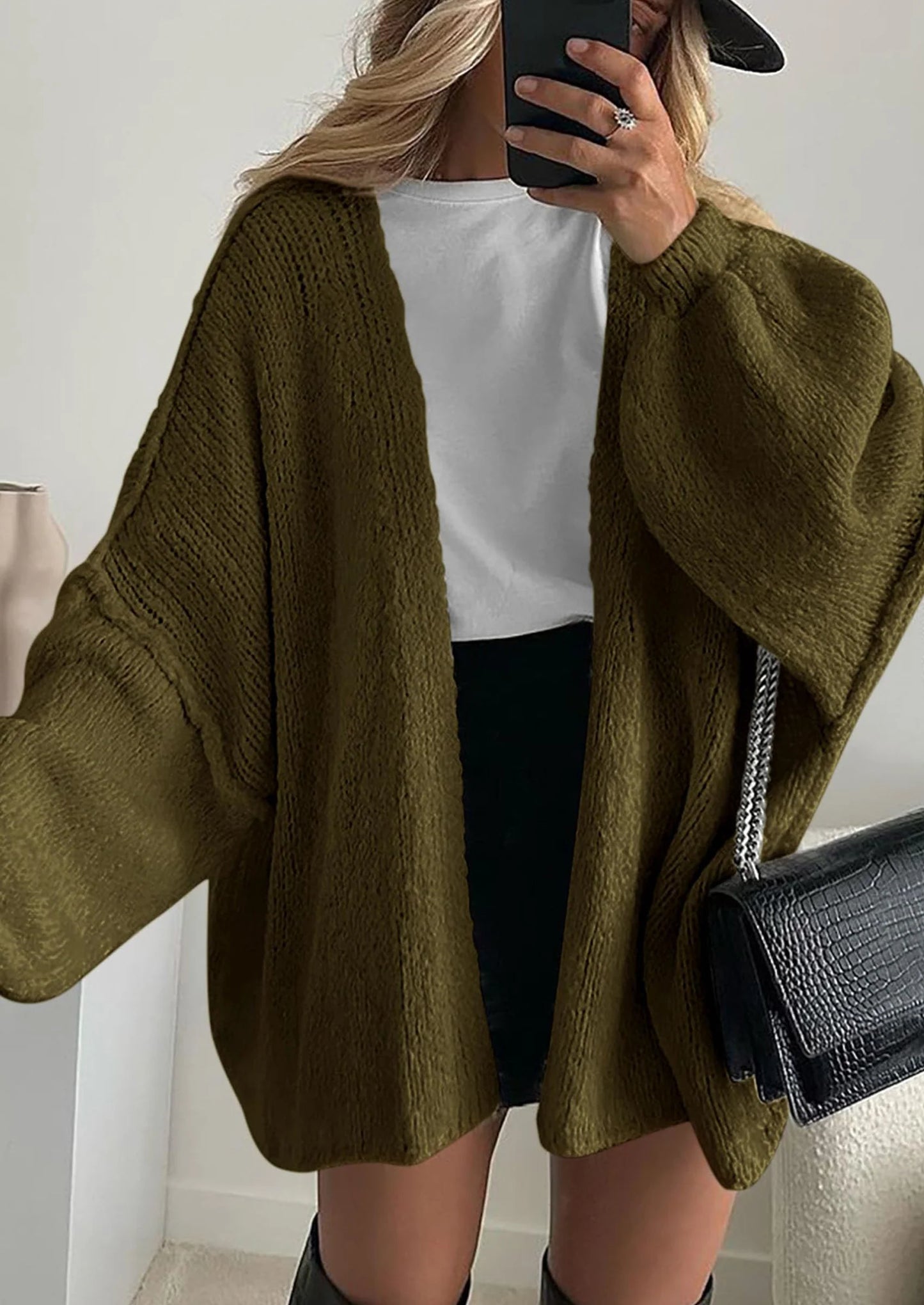 Womens Oversized Cardigan Sweaters Fall Long Lantern Sleeve Knit Open Front Lightweight Sweater