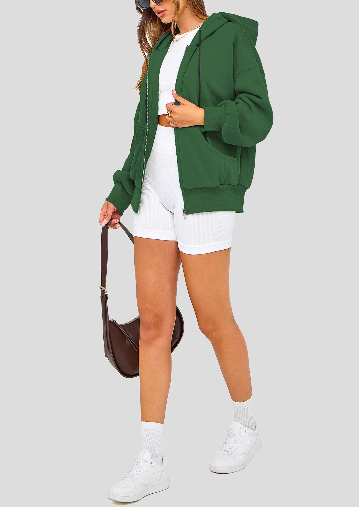 Women's Fall Oversized Hoodies Sweatshirt Long Sleeve Zip Up Pockets Loose Fit Y2K Winter Jackets Coat