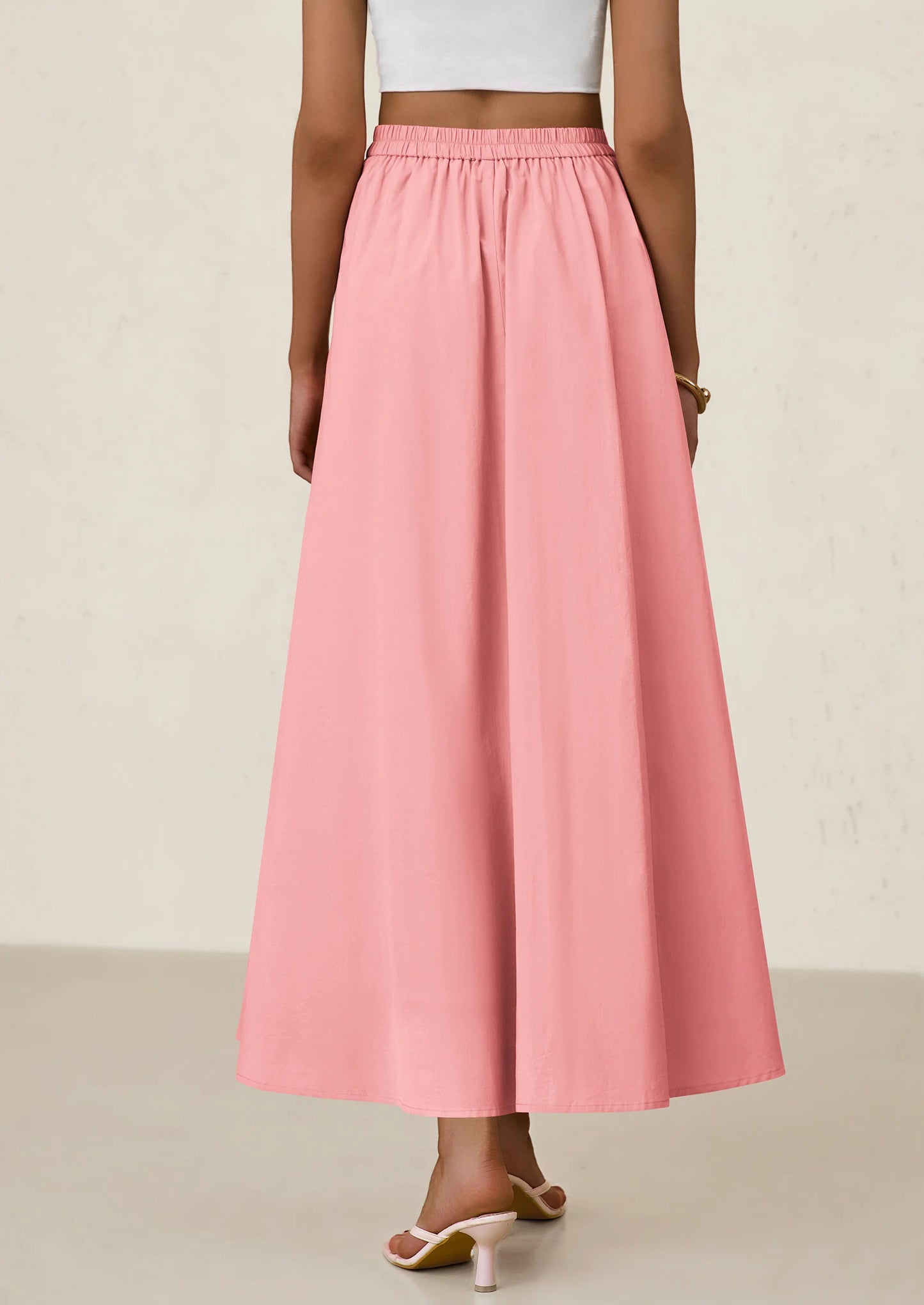 Women's Maxi Skirts Summer Trendy Ruffle High Waisted Casual Long Flowy Skirt with Pockets