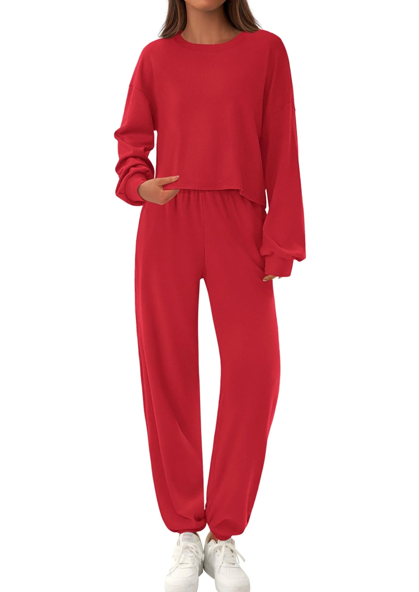 Women's Two Piece Outfits Lounge Sets Long Sleeve Pullover Tops Sweatpants Fall Fashion Matching Clothing