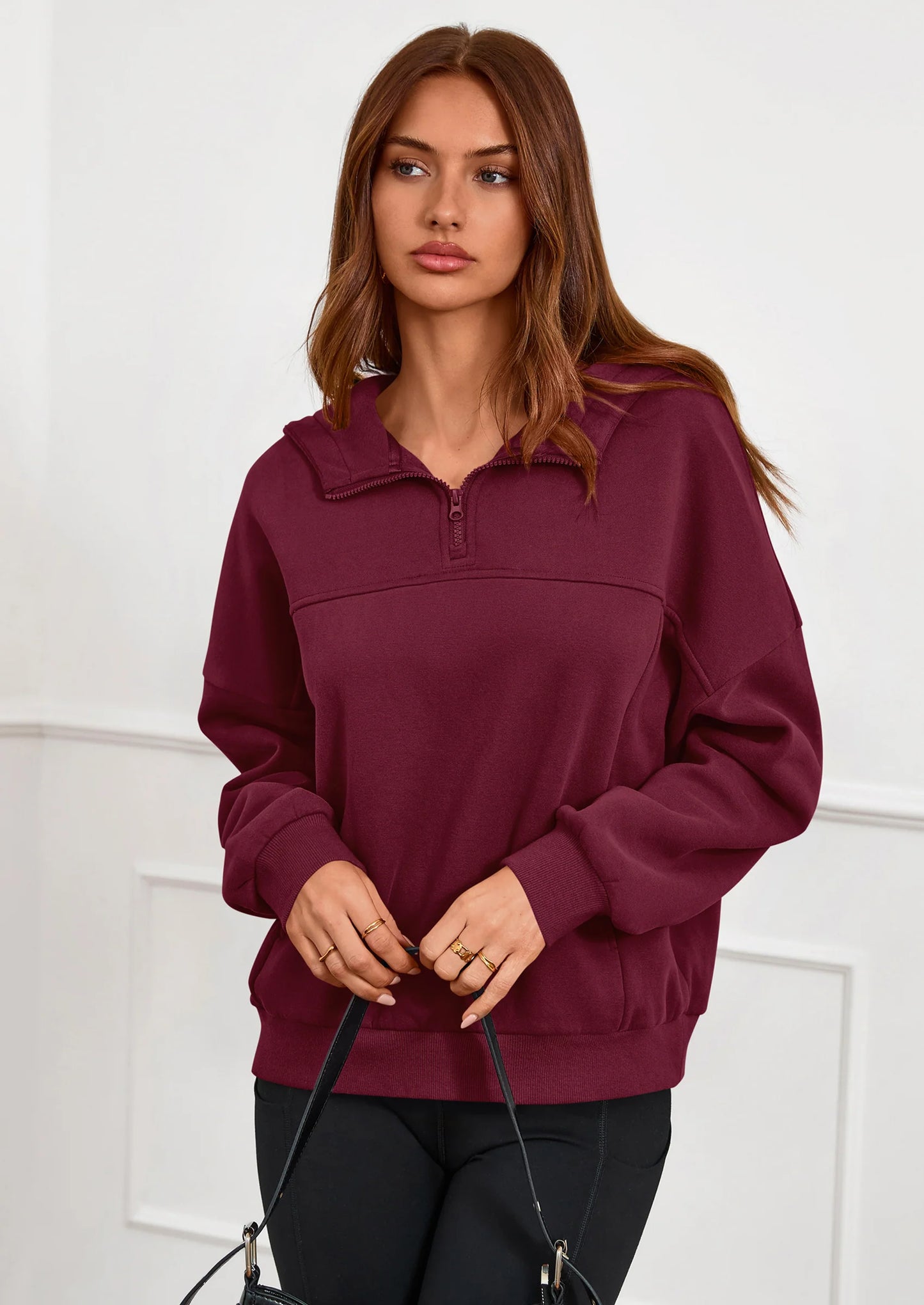 Womens Hoodies Cropped Fleece Sweatshirts Fall Fashion Quarter Zip Pullover Long Sleeve Tops Winter Clothes