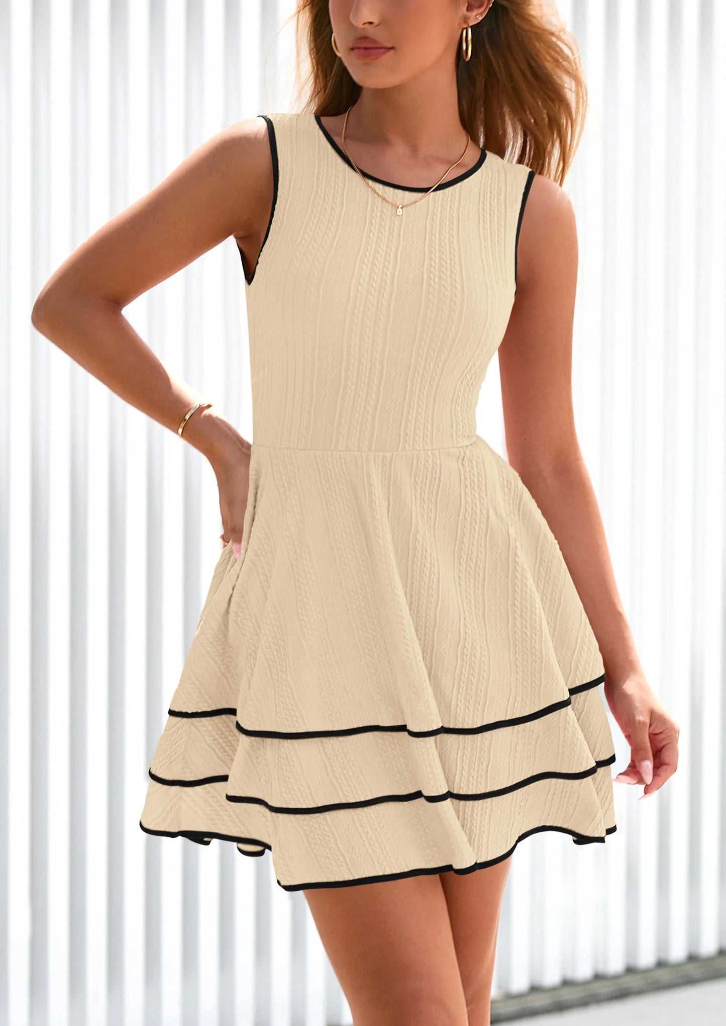 Women's Summer Sundresses Casual Elegant Sleeveless Flowy Tiered Ruffle A Line Mini Graduation Party Dress