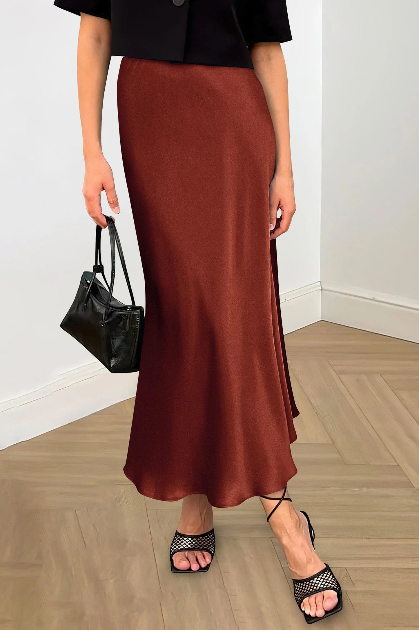 Women's Satin Skirts Dressy Casual Fall High Waisted Cocktail Wedding Flowy Elegant A Line Midi Skirt