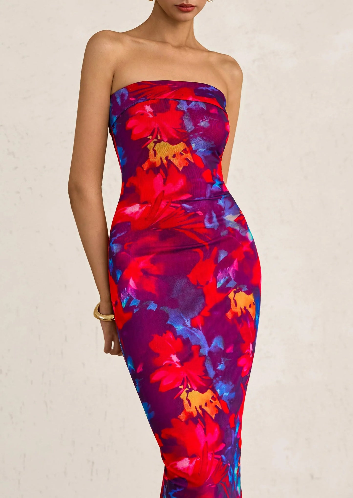 Womens Printed Tube Maxi Dress Strapless Bodycon Sleeveless Night Out Long Dresses