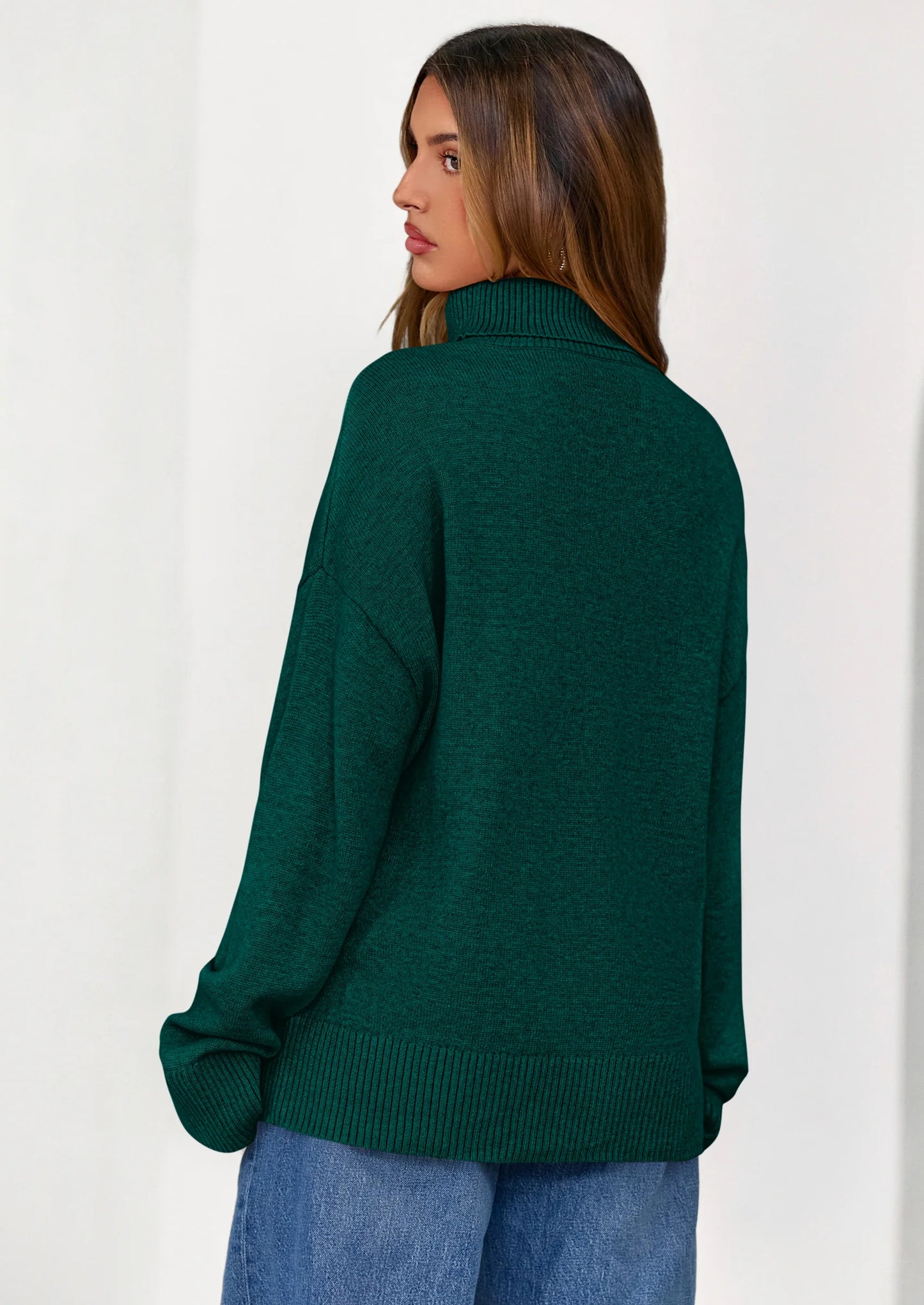 Womens Turtleneck Long Sleeve Sweater Fall Trendy Loose Fit Casual Tops Chunky Knit Pullover Sweaters