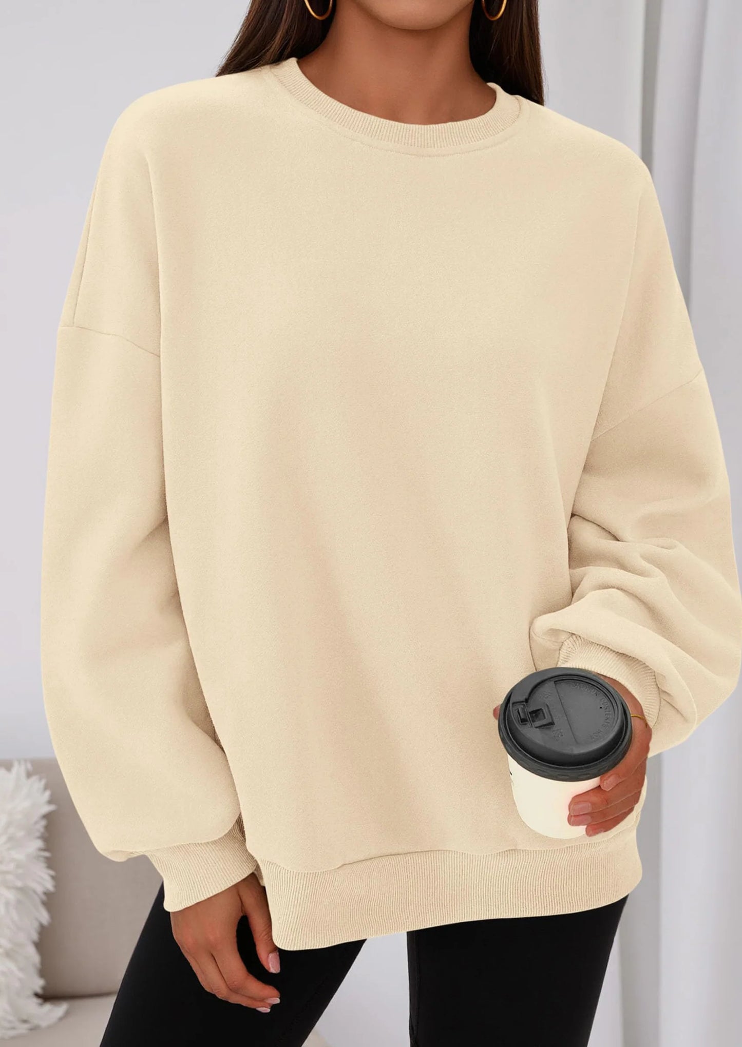 Sweatshirts for Women Oversized Crewneck Fleece Pullover Long Sleeve Tops Comfy Fall Winter Fashion Outfits