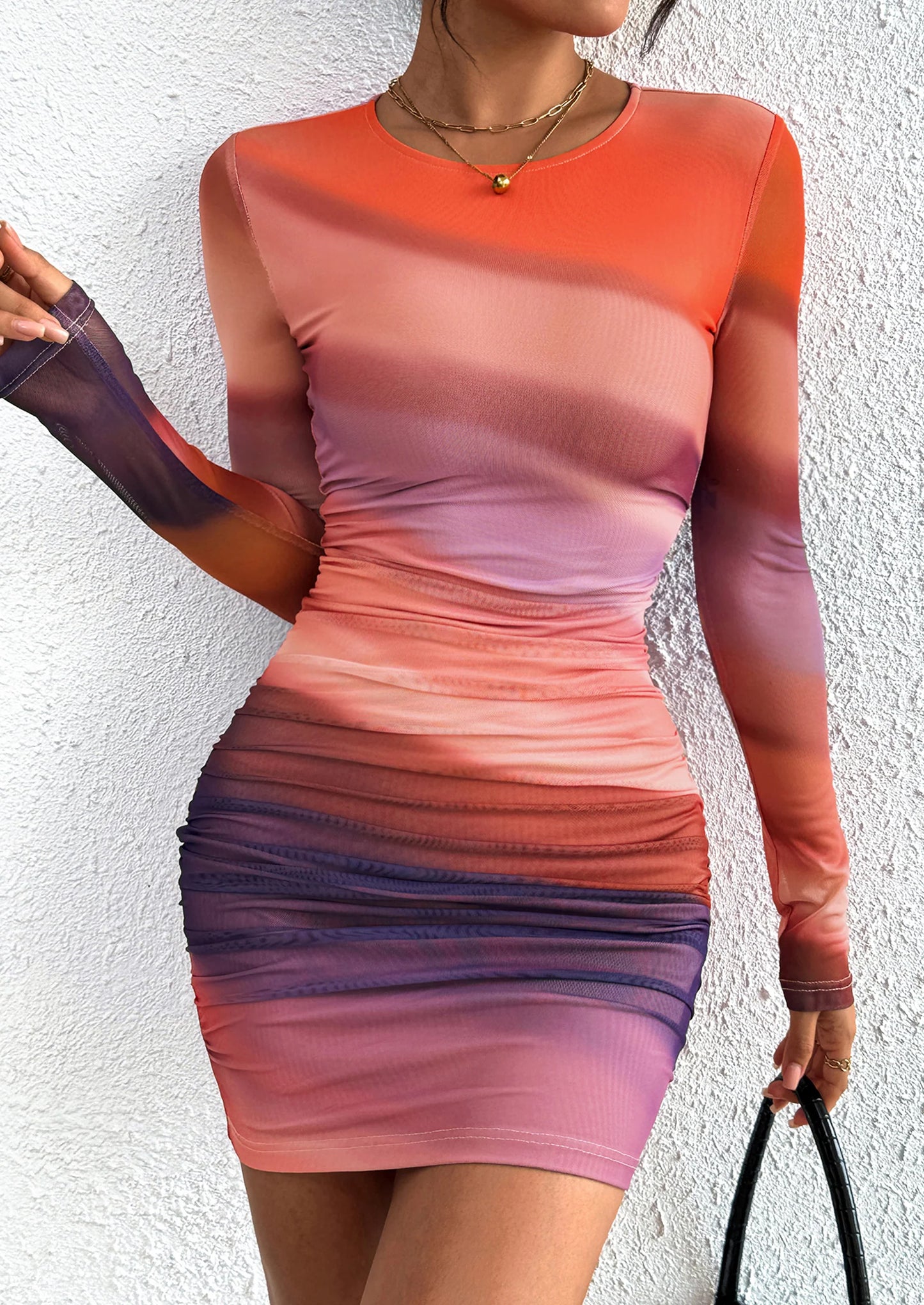 Women's Mini Dress Fall Trendy Tie Dye Print Long Sleeve Club Party Homecoming Casual Bodycon Dresses