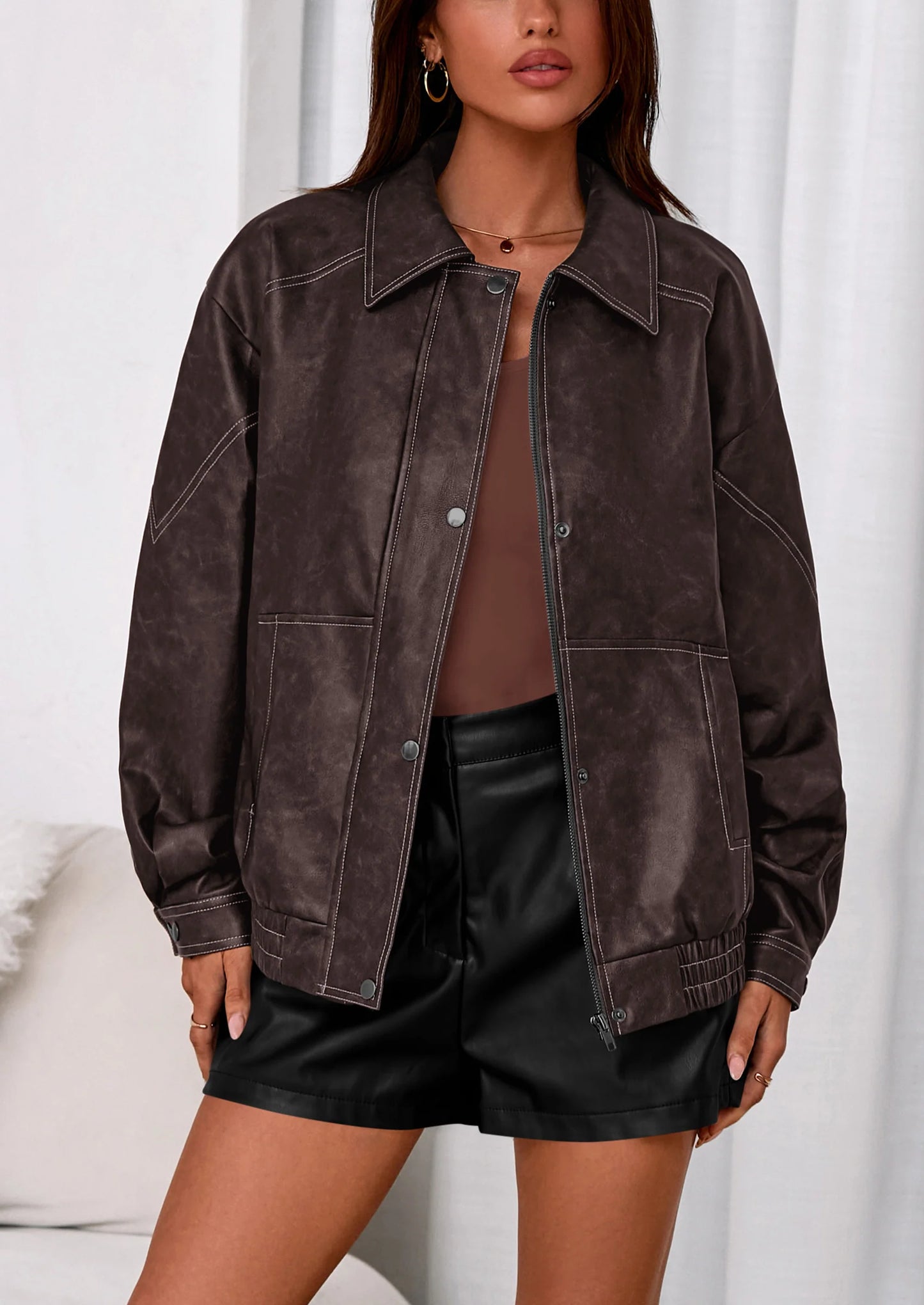 Faux Leather Jacket Women Bomber Motorcycle Zip Up Jackets Oversized Fall Fashion Outfits Winter Coats