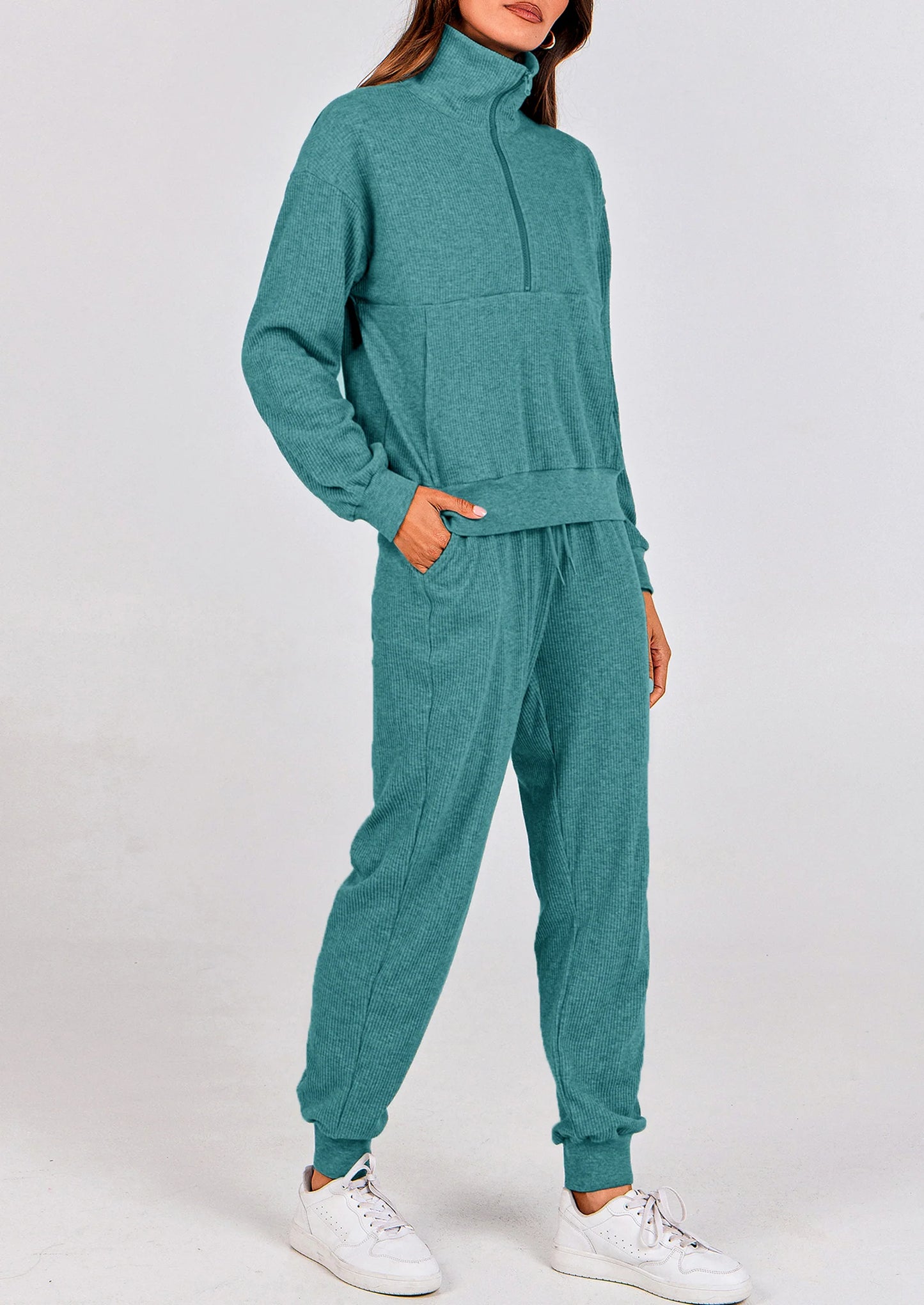 Women's Fall 2 Piece Lounge Sets Zip Up Sweatshirt Jogger Pants Sweat Track Suits Travel Outfit Winter Clothing